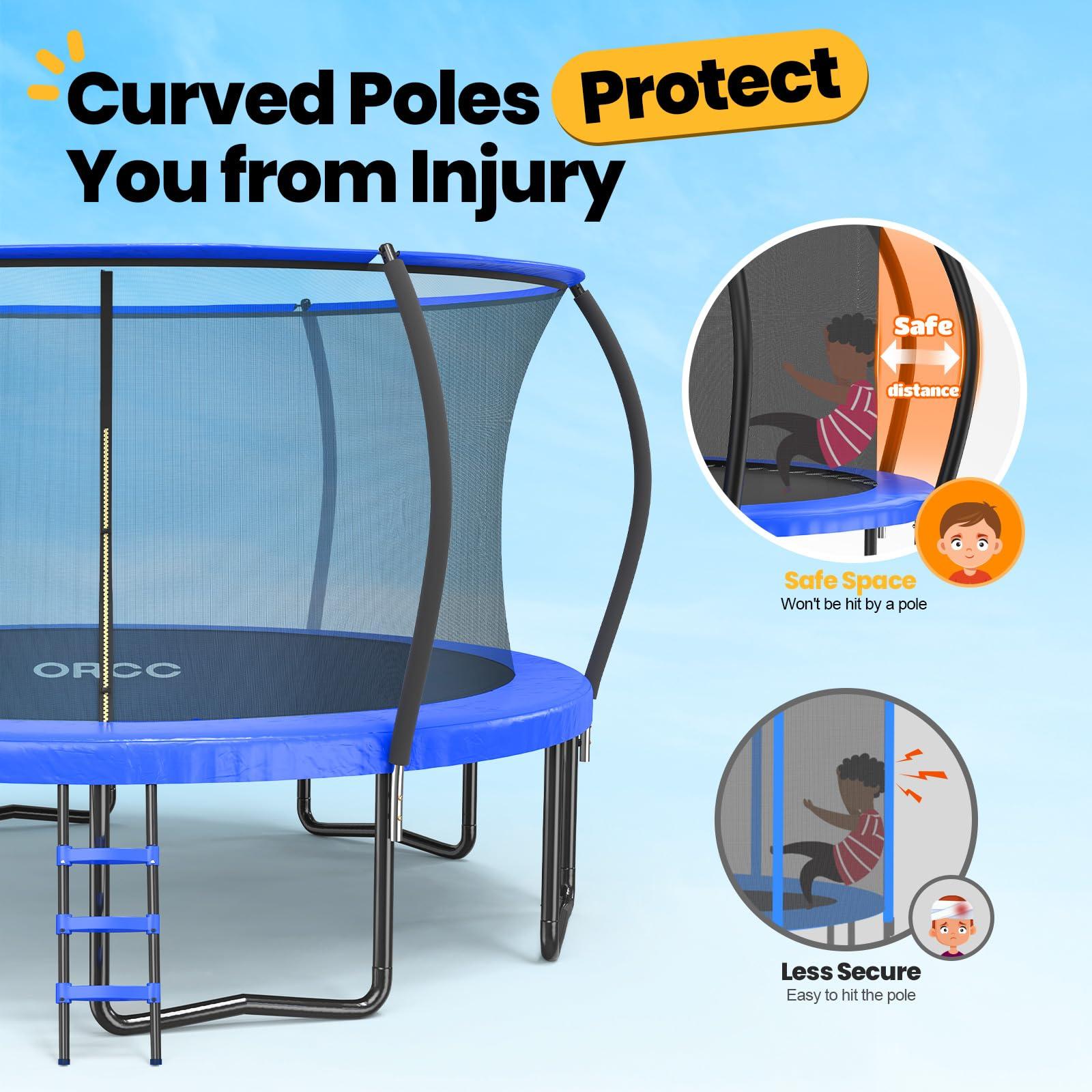 ORCC ORCC 1200LBS Weight Capacity Trampoline 16 15 14 12 10 8 FT for Kids Adults Outdoor Yard Trampolines with Safety Enclosure Net Non-Slide Ladder
