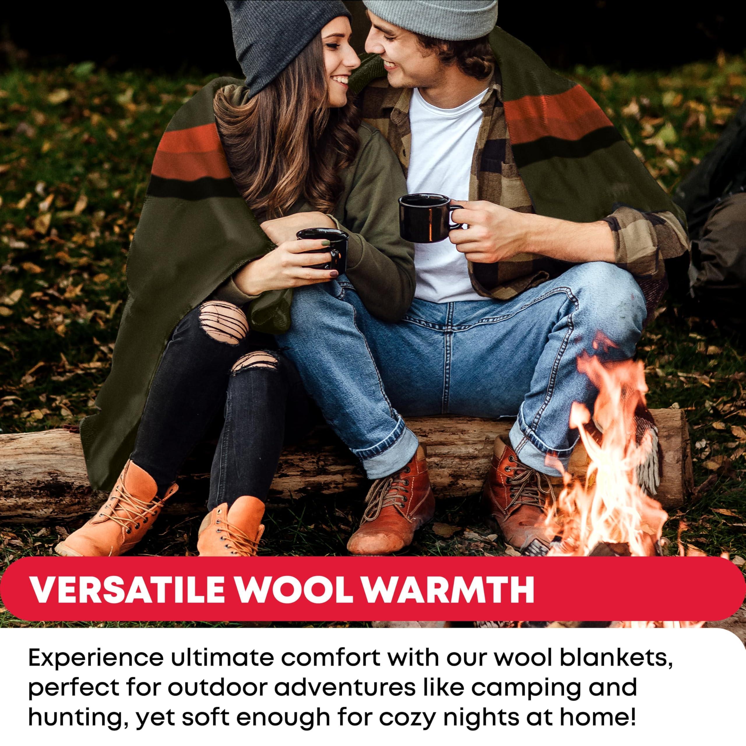 Ever Ready First Aid Military Wool Blanket - 95% Wool, Washable, Perfect for Outdoors, Travel, Car & Bushcraft Emergency Blanket, 96" x 96" 6.65 lbs. - Olive Drab Green with Stripes - Queen Size