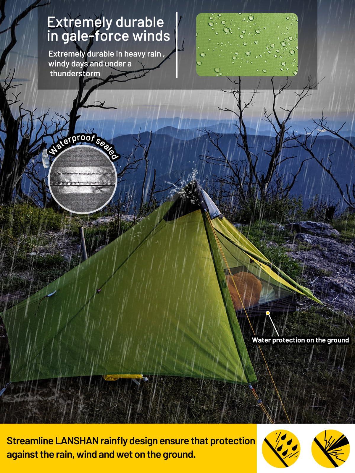 MIER LANSHAN Ultralight Tent 3-Season Waterproof Backpacking Tent for 1-Person Camping, Trekking, Climbing, Hiking, 1 Person, Green