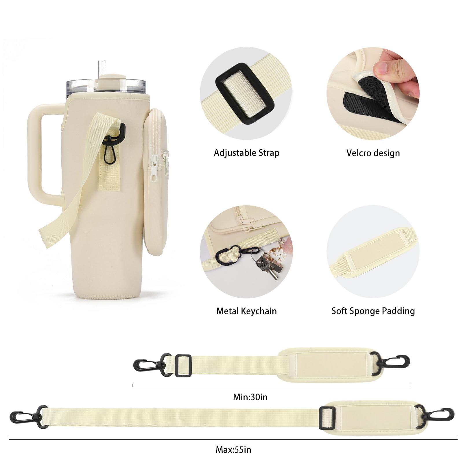 GOEWY GOEWY Water Bottle Carrier Bag for Stanley 40 oz Tumbler with Phone Pocket Neoprene Water Bottle Holder with Shoulder & Handheld Strap Stanley Cup Accessories