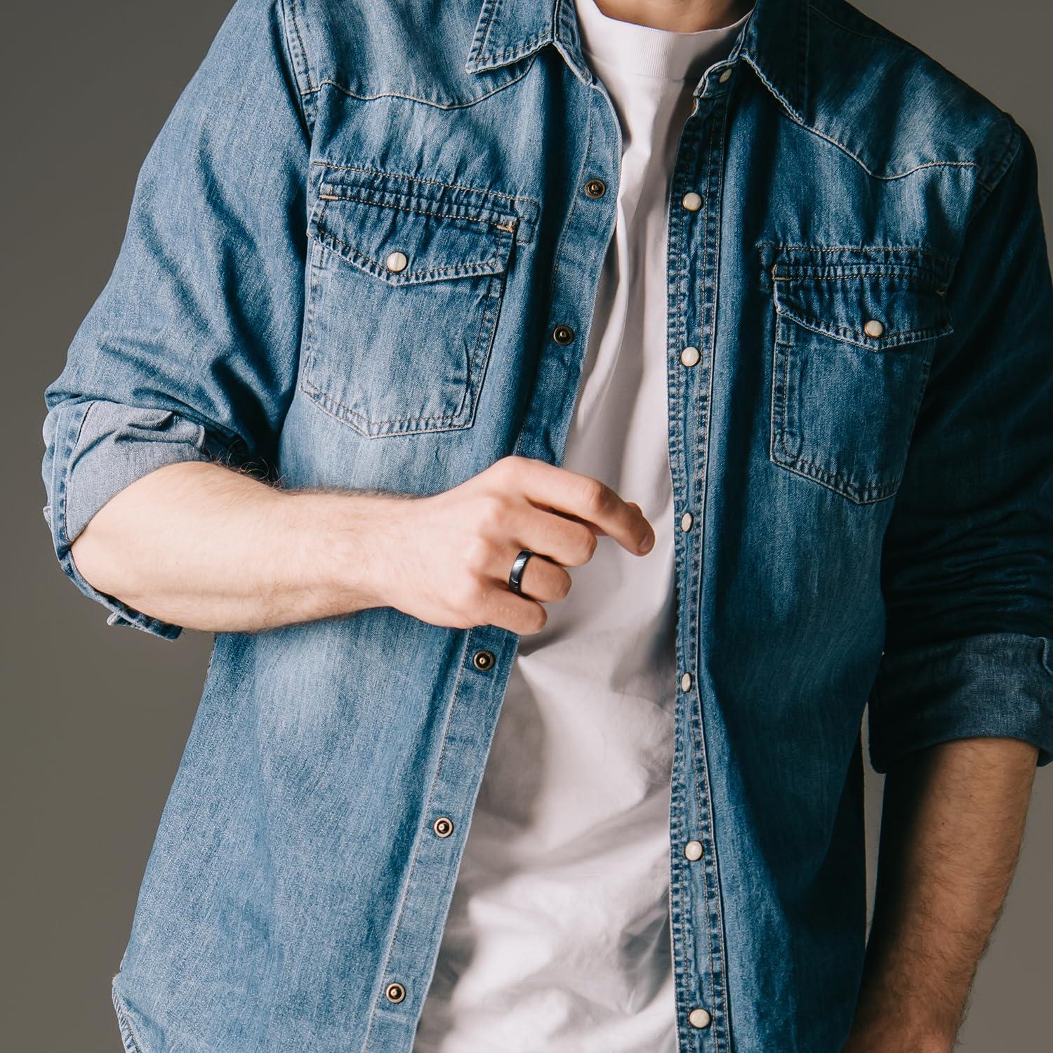 King Will King Will 6mm Mens Tungsten Wedding Band Black Carbide Rings Colorful Horizontal Imitation Shell Grain Design Men's Engagement Ring for Men Women Domed Polish Edge Comfort Fit Size 11