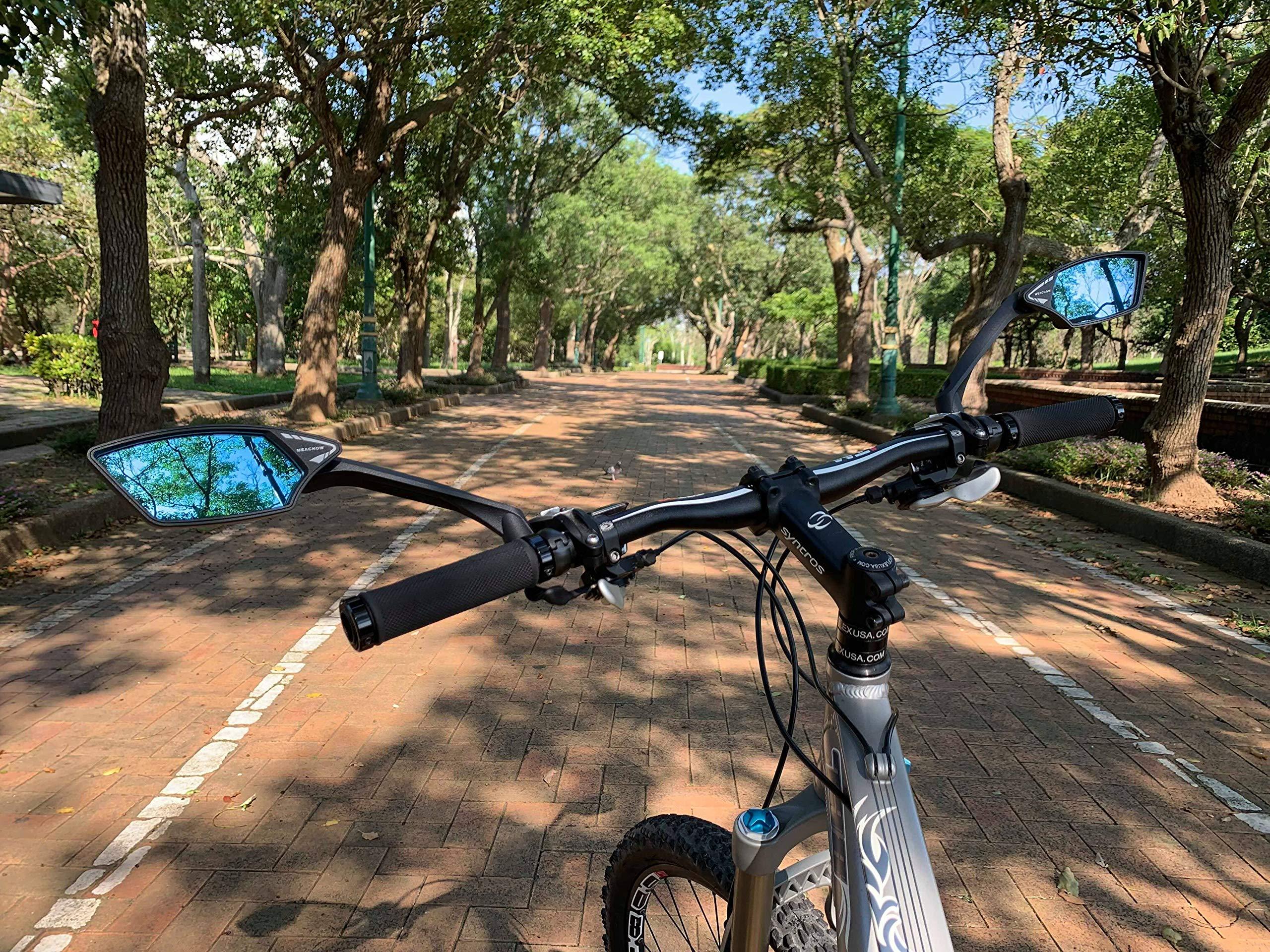 MEACHOW MEACHOW New Scratch Resistant Glass Lens,Handlebar Bike Mirror, Rotatable Safe Rearview Mirror, Bicycle Mirror, (Blue Right Side) ME-006RB