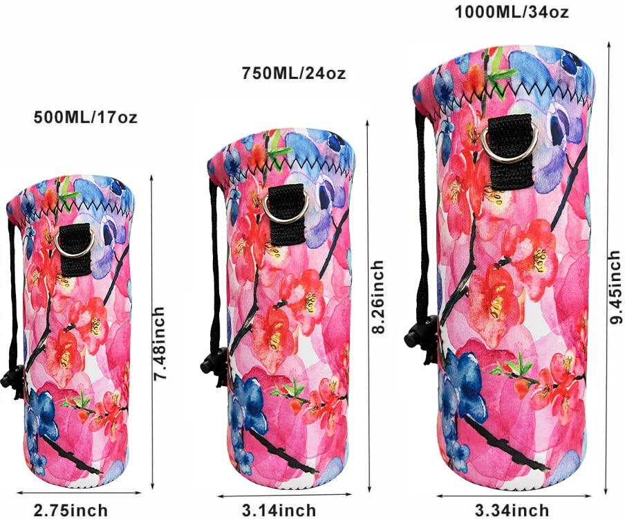 RICHEN RICHEN Neoprene Water Bottle Carrier Bag with Adjustable Shoulder Strap,Insulated Water Bottle Cover for 750ml/24oz Stainless Steel/Glass/Plastic Bottles (Watercolor Flowers,750ml)