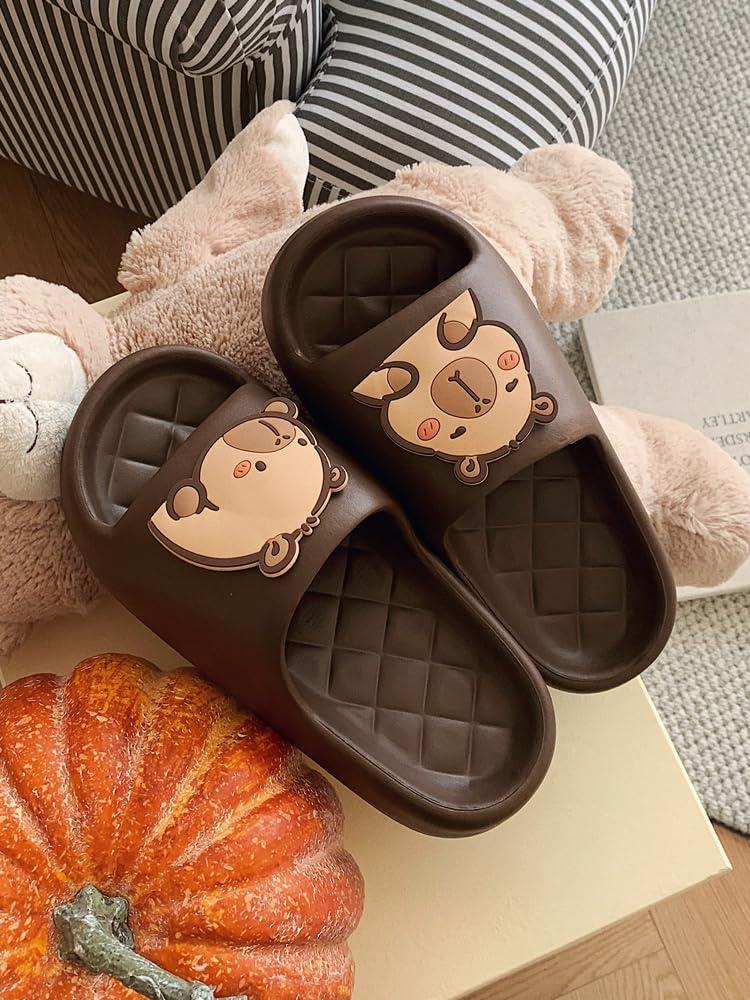 Wenray Cute Animal Capybara Slippers Womens Sandals Cloud Funny Slippers House Shoes Shower Shoes Indoor Outdoor (Brown,5.5)