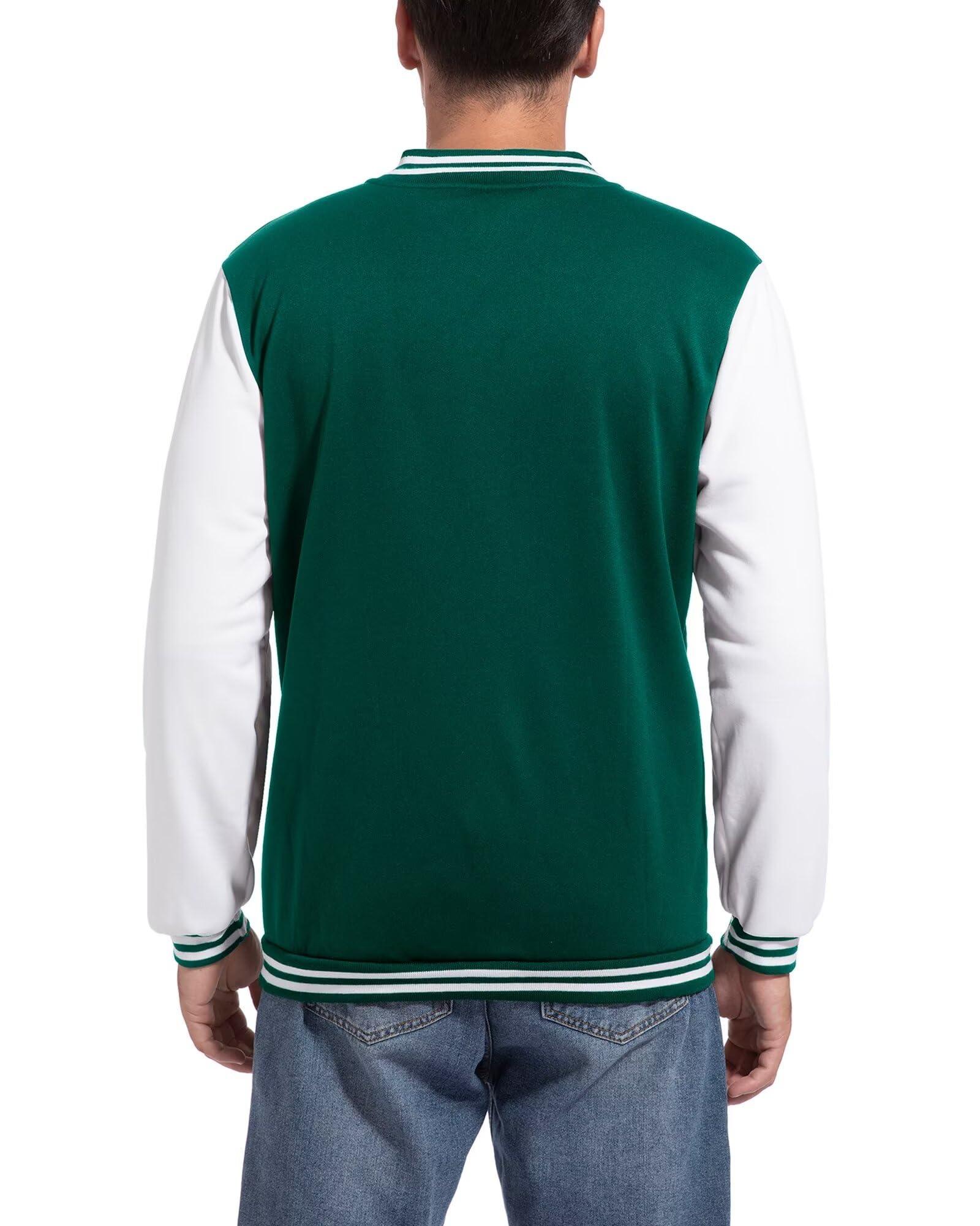 DHSPKN DHSPKN Men's Varsity Baseball Jacket Causal Slim Fit Varsity Letterman Jacket Boys Bomber Jackets Green XXL