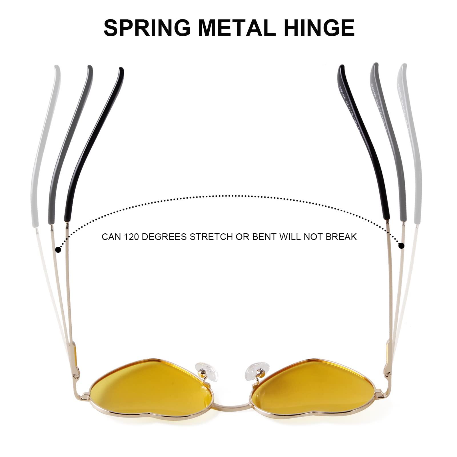 Laurinny Laurinny Retro Heart Sunglasses Polarized for Women Men Yellow Heart Shaped Glasses Metal Frame Spring Hinge