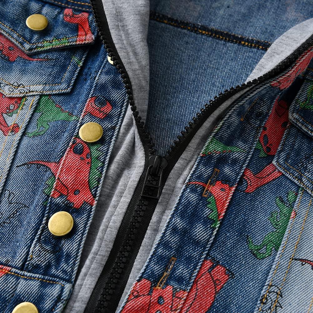 IMEKIS Baby Jean Jacket Infant Newborn Denim Jackets Coat Cowboy Outwear Toddler 1st Christmas Outfit Photoshoot Kids Girls Boys Fall Outfits Winter Hoodie Infant Coats Clothes Grey Dinosaur 2-3T