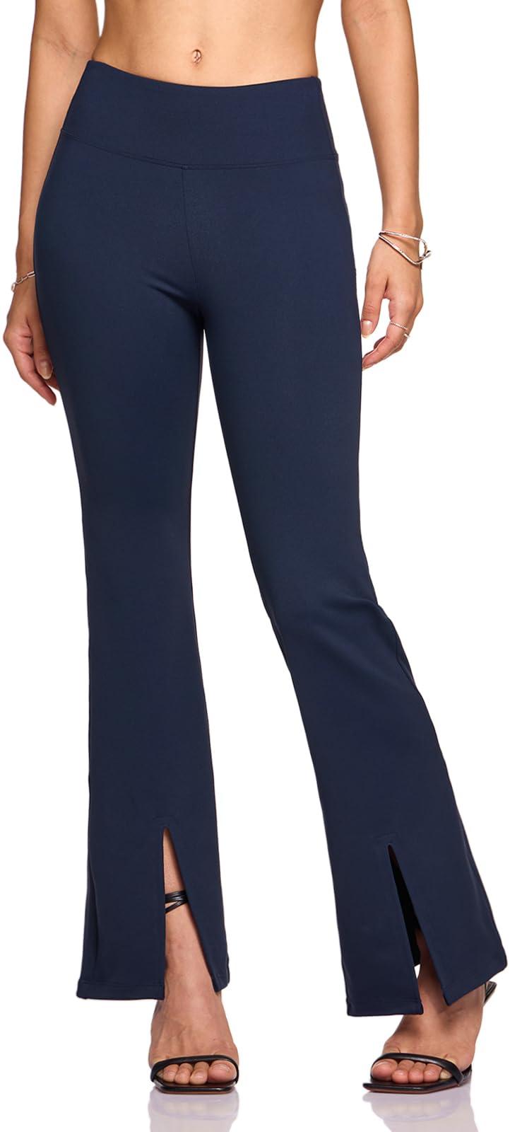 TSLA TSLA Women\'s Yoga & Dress Pants, Office Business Casual Work Slacks, Stretch Straight Leg/Bootcut Pants with 4 Pockets, Slit Bootcut Navy, Medium