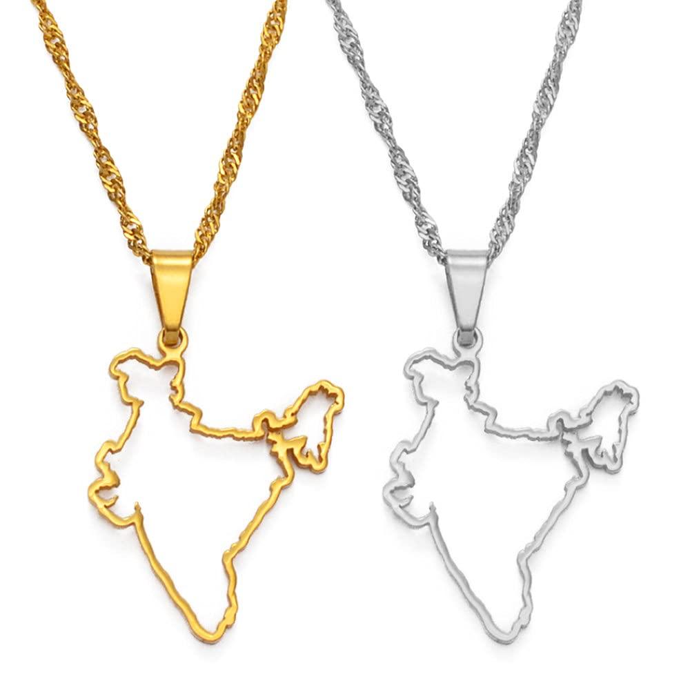 Dan CECE KELE Map Pendant Necklace - India Map Necklace for Unisex Jewelry, Indian Hollow Out Map Pendant Party Dress Accessories Ethnic Style, Charm Patriotic Personalized Symbol Necklace Gift,Gold,60Cm Chain