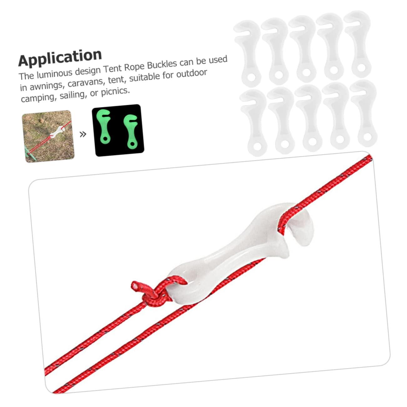 balacoo balacoo 10pcs Tent Rope Buckle Tent Adjustable Buckles Outdoor Teepee Camping Rope Tightener Wear- Resistant Rope Buckles Tent Spring Buckle Guy Lines Regulator White Plastic Fluorescence, 6.3x2.5cm