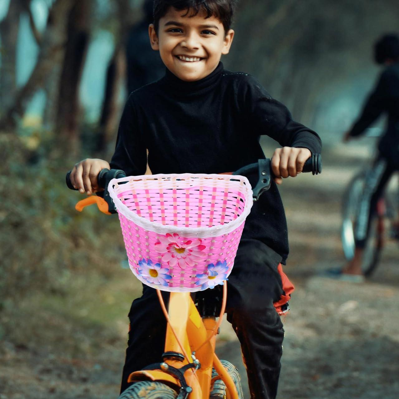 Garneck Garneck Girls Bike Basket, Basket Front Handlebar Basket with Flowers Kids Girls Bike Accessory Plastic Storage Scooter Bike Basket, 9x5.9x5.5 Inch