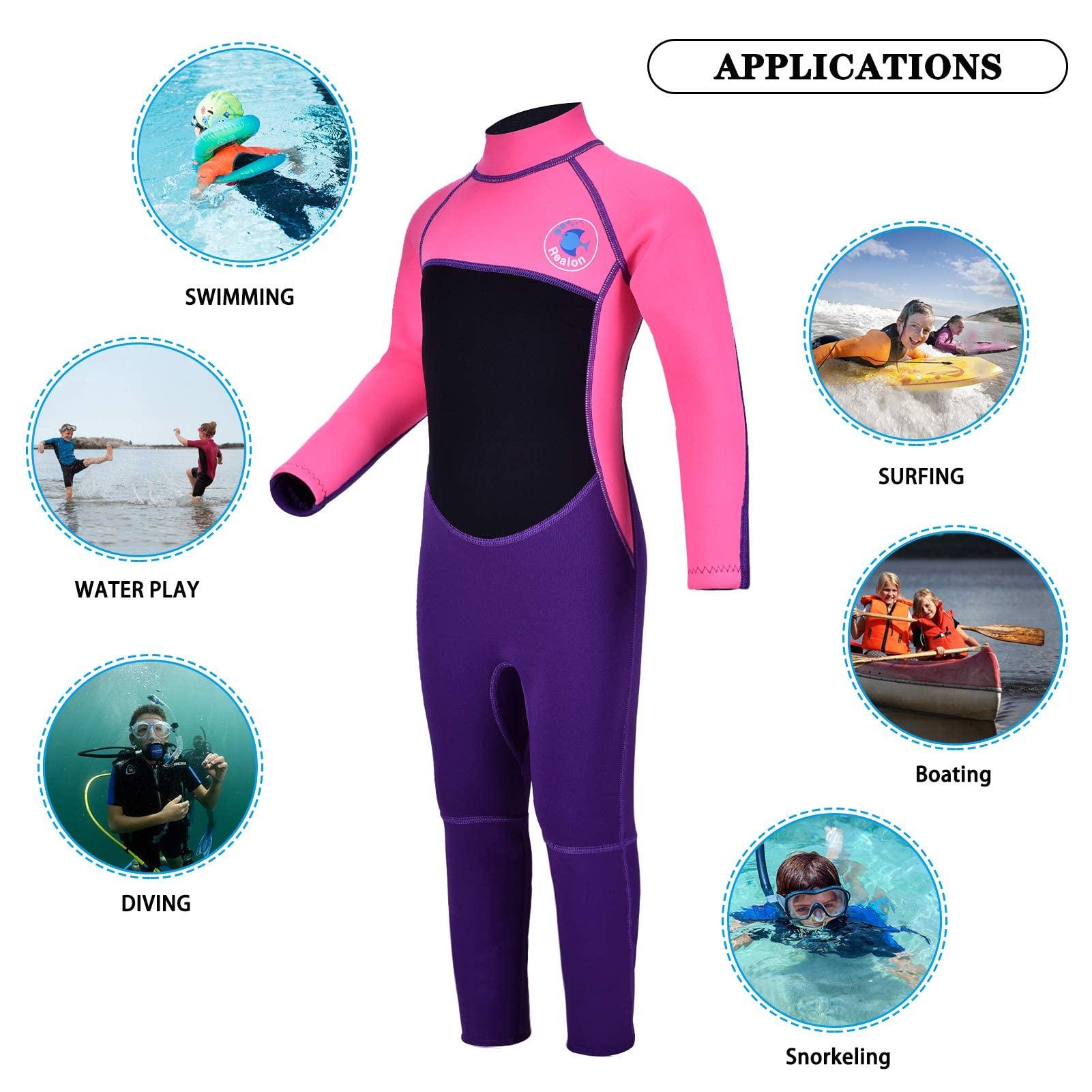 REALON REALON Kids Wetsuit for Girls Boys Toddler and Youth 3mm Neoprene Child Full Wet Suits Warm in Cold Water Thermal Swimsuit Back Zip for Swimming Diving Jet Skiing Surfing