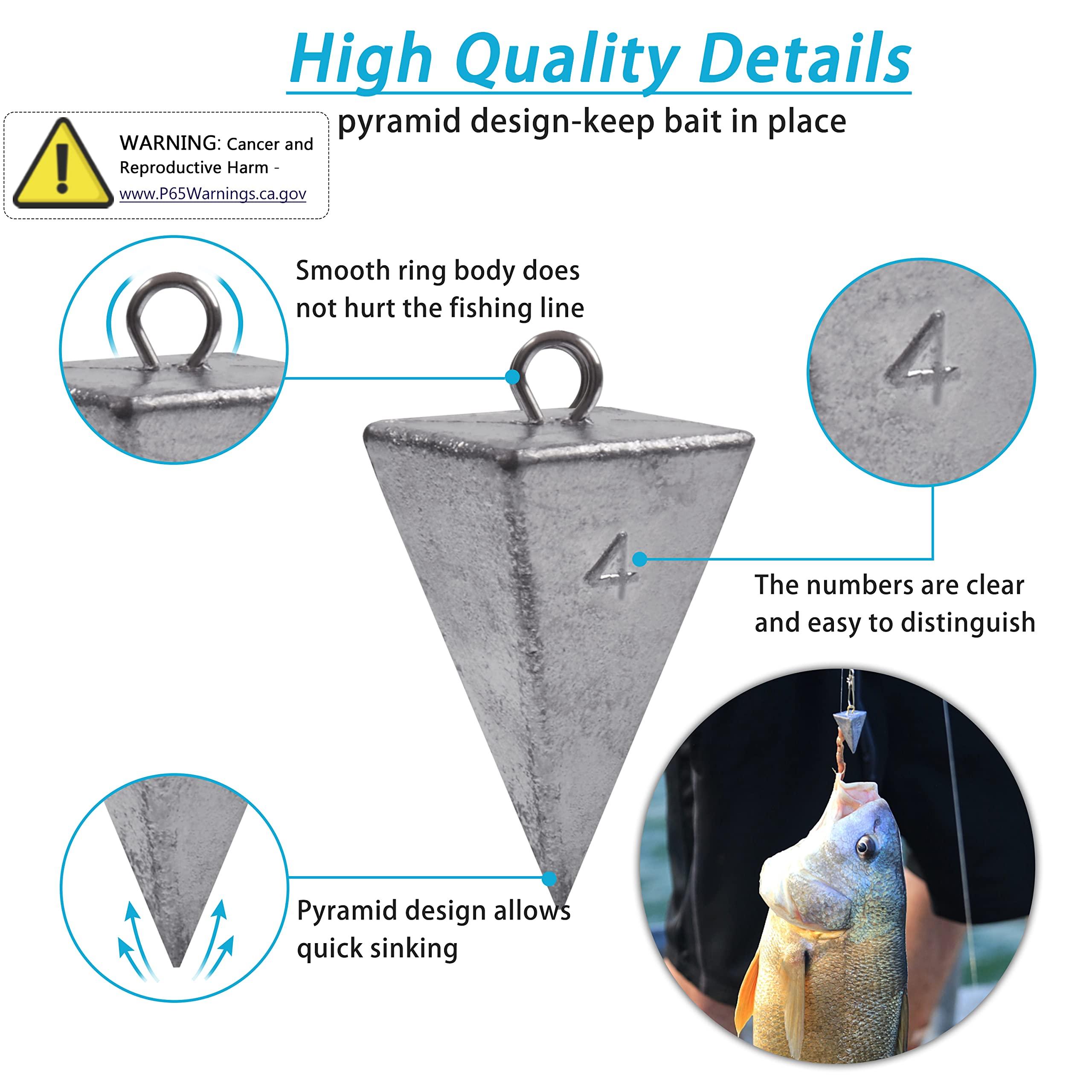 AGOOL Pyramid Sinkers Fishing Weights Surf Fishing Weights Sinkers Ocean Saltwater Pyramid Weight Fishing Sinkers Fishing Gear Tackle 1oz 2oz 3oz 4oz 5oz 6oz 8oz