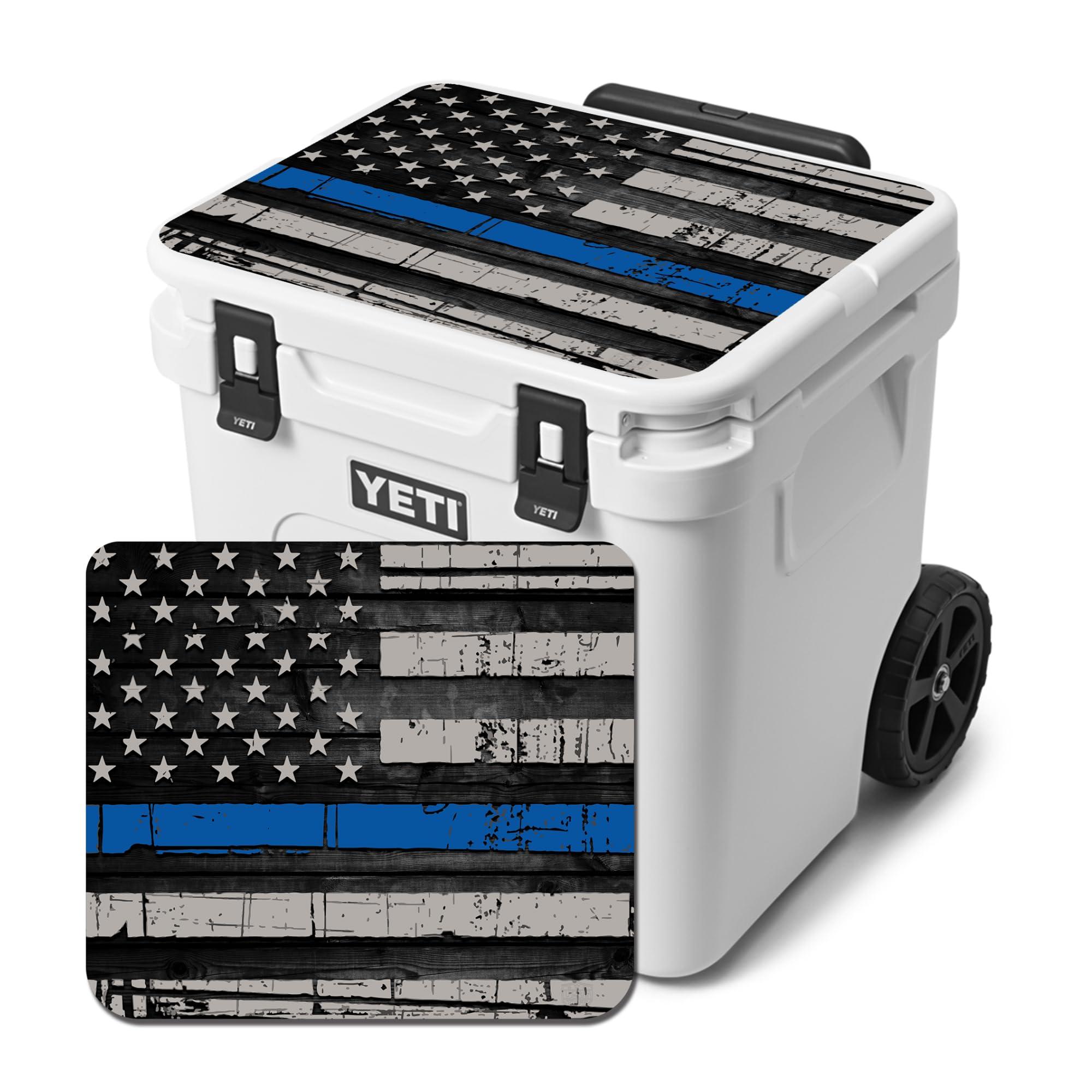 USATuff USATuff Vinyl Cooler Lid Kit Compatible with YETI 60 qt Roadie Wheeled | Easy Peel & Stick Application Cooler Skin Decal Wrap | Durable Pre-Cut Pieces | Made for Outdoor Use - Thin Blueline Flag
