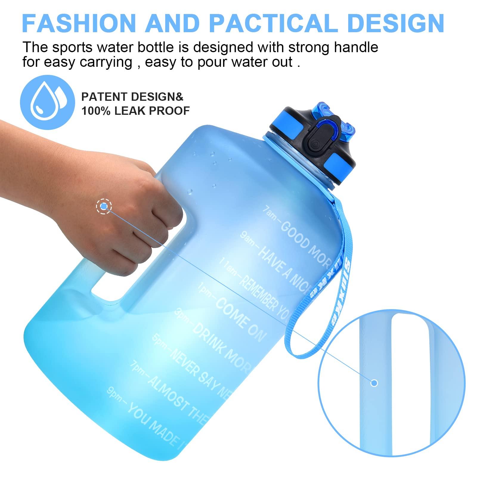 SLUXKE SLUXKE Gallon Water Bottle with Time Marker BPA Free, 128oz Huge Sports Water Bottle with Handle and Straw Leak Proof, One Click Open Big Water Jug Blue Blue