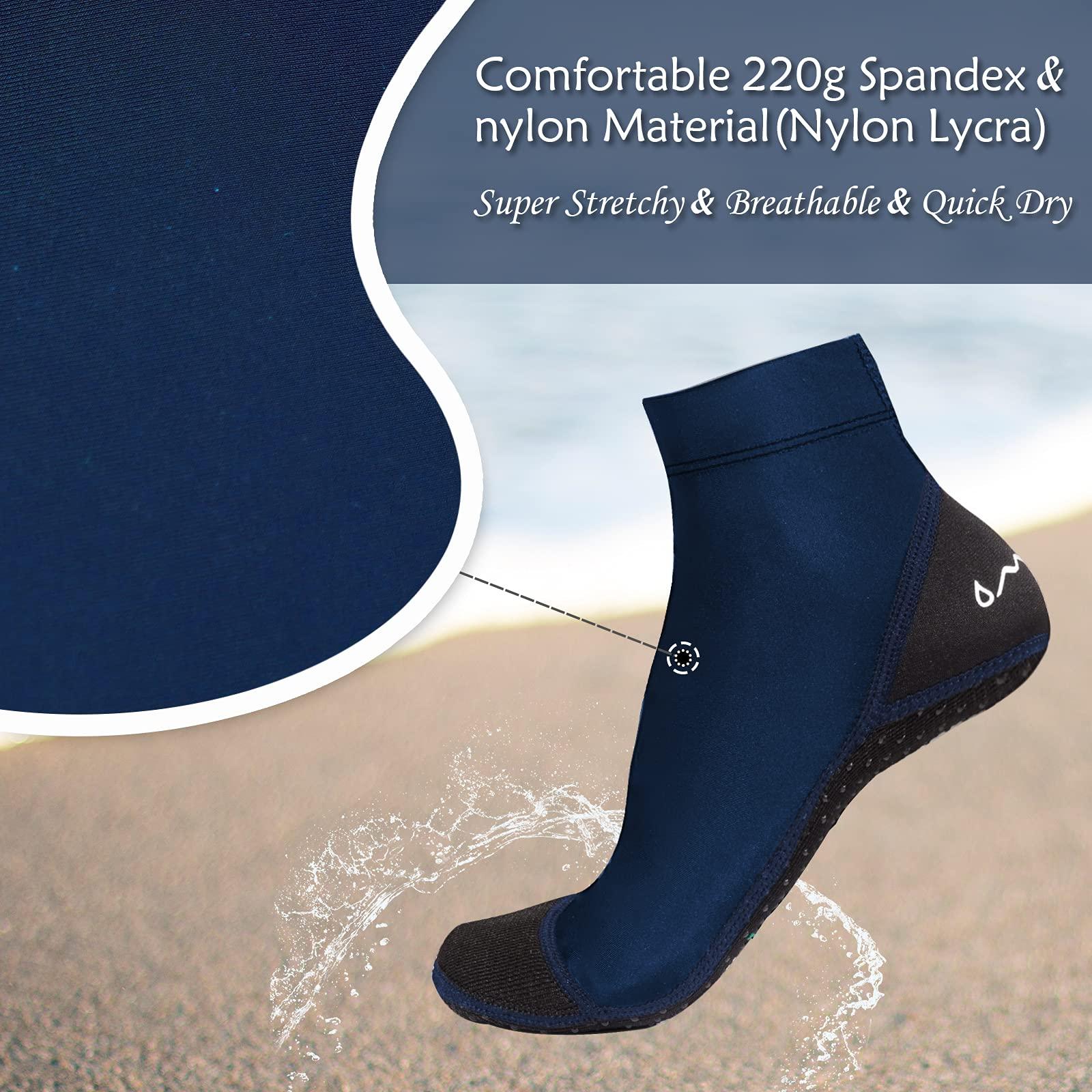 OMGear OMGear Sand Soccer Socks Water Socks for Women Men Youth Spandex Beach Volleyball Shoes Swimming Pool Socks Anti-Slip Neoprene Snorkel Booties for Bodyboarding Scuba Diving Kayaking.(Navy,S)