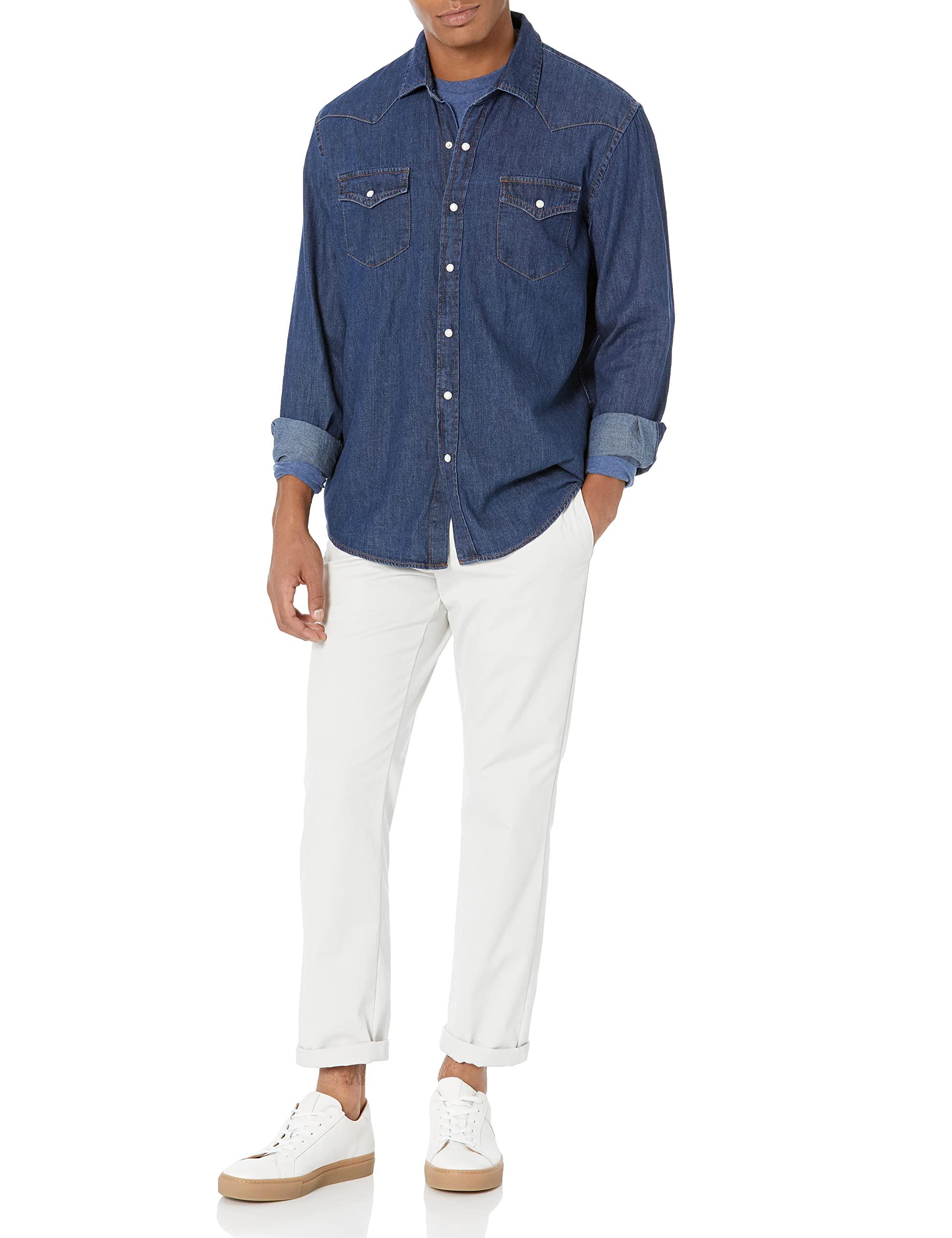 Amazon Essentials Amazon Essentials Men's Denim Shirt Long Sleeve - Regular-Fit, Blue, Large Denim Shirt