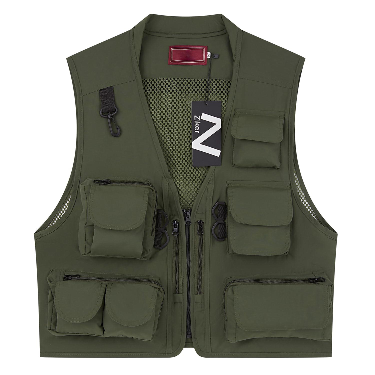 Ziker Ziker Women's Mesh Breathable Openwork Jouralist Photographer Fishing Vest Waistcoat Travel Jacket Coat With Pockets (as1, alpha, l, regular, regular, New Army Green)