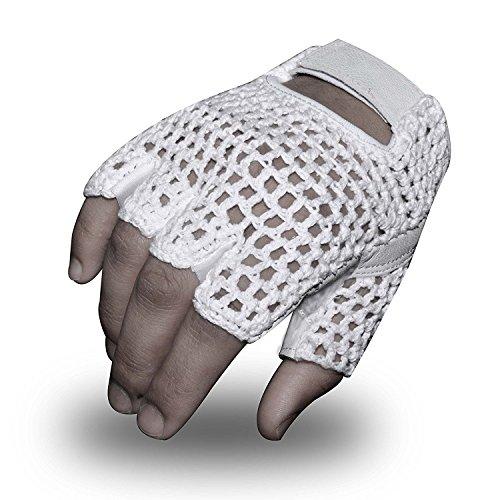Kango Fitness Kango Fitness MESH Leather Fingerless Weight Lifting Exercise Gym Wheelchair Gloves White W 1061 (S)