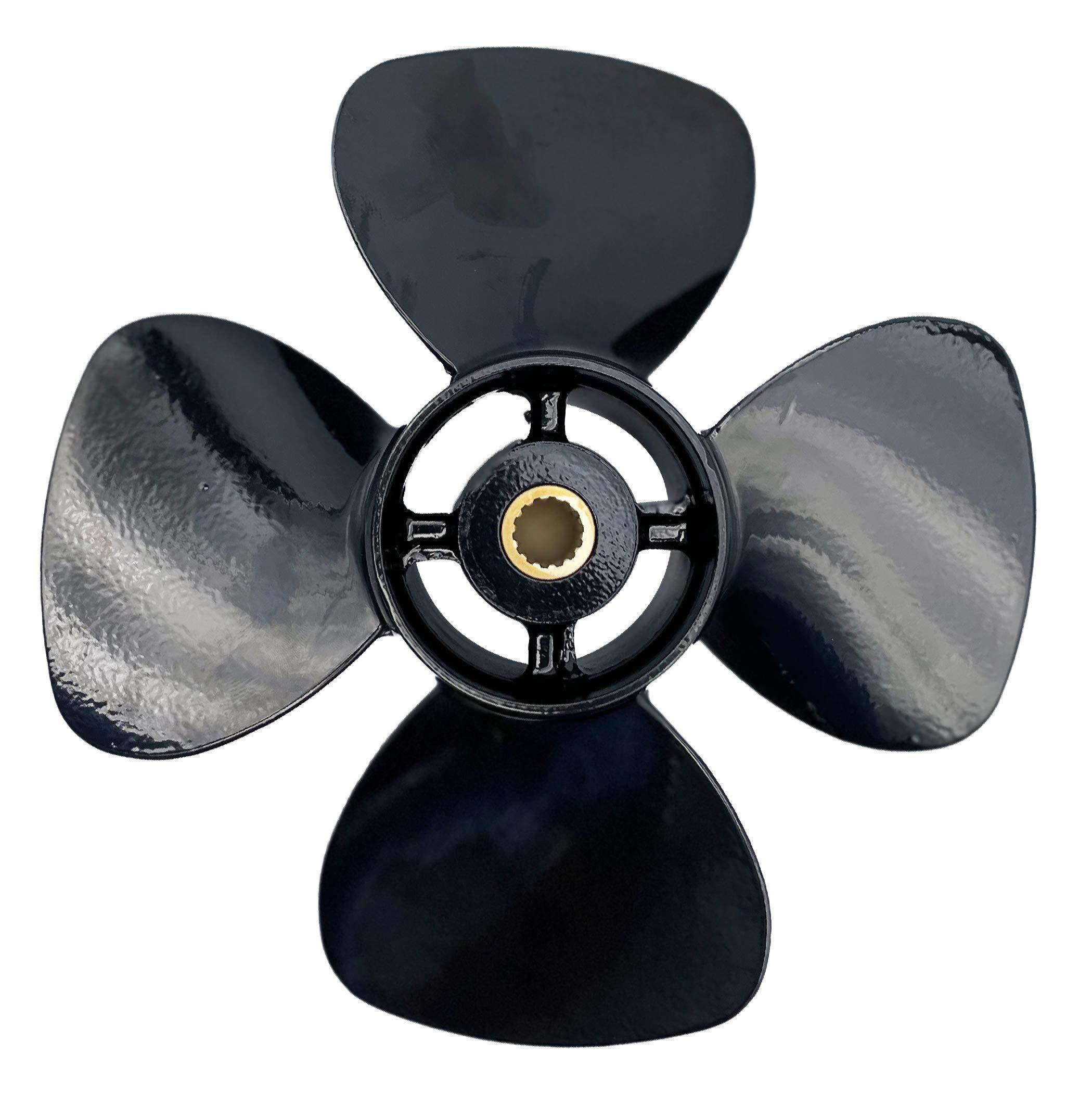 RASON-REX RASON-REX OEM Grade Aluminum Outboard 4 Blades Propeller Compatible for Mercury/Tohatsu Outboard Engines 9.9-20HP with 14 Spline Tooth,RH (10(Dia) x5(Pitch))