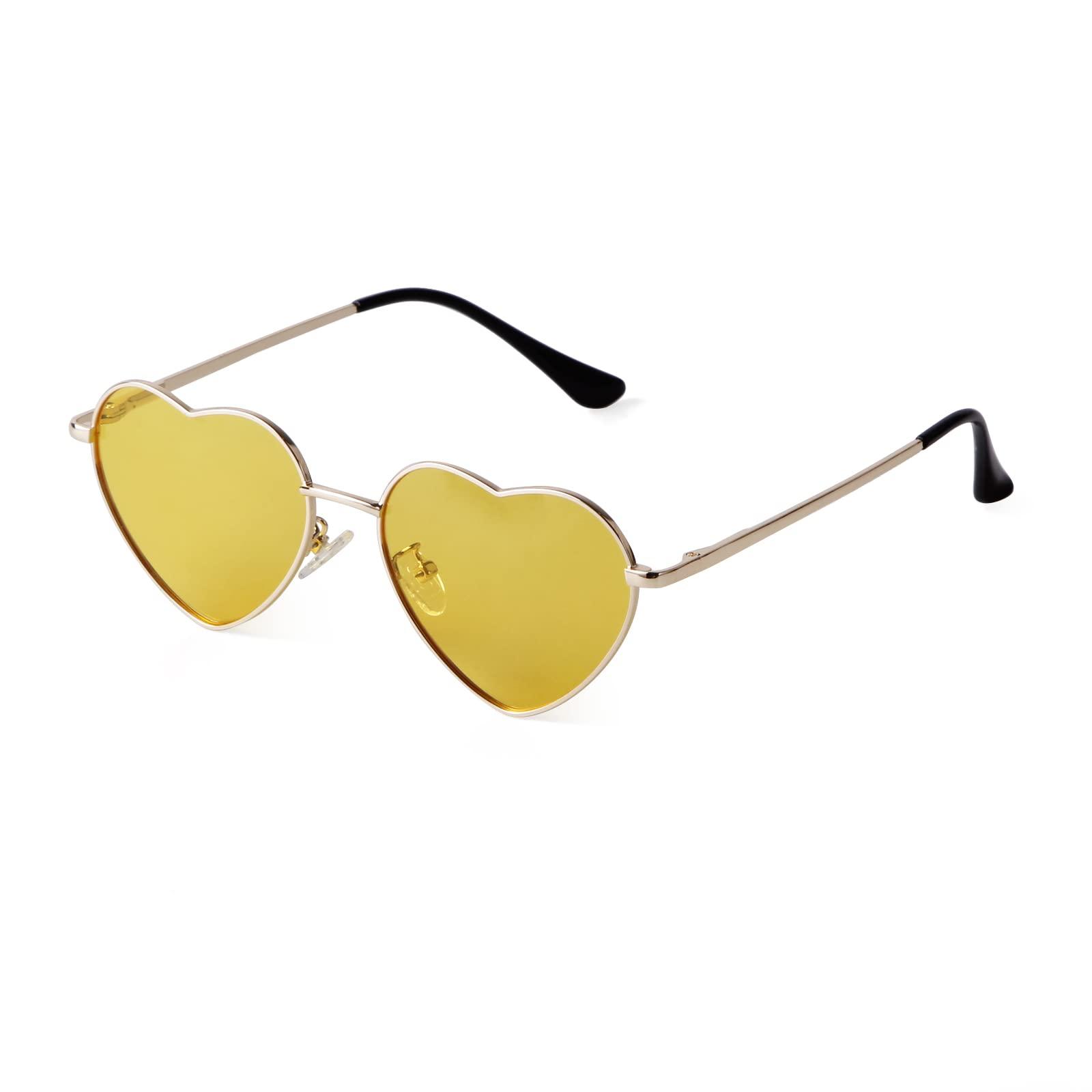 Laurinny Laurinny Retro Heart Sunglasses Polarized for Women Men Yellow Heart Shaped Glasses Metal Frame Spring Hinge