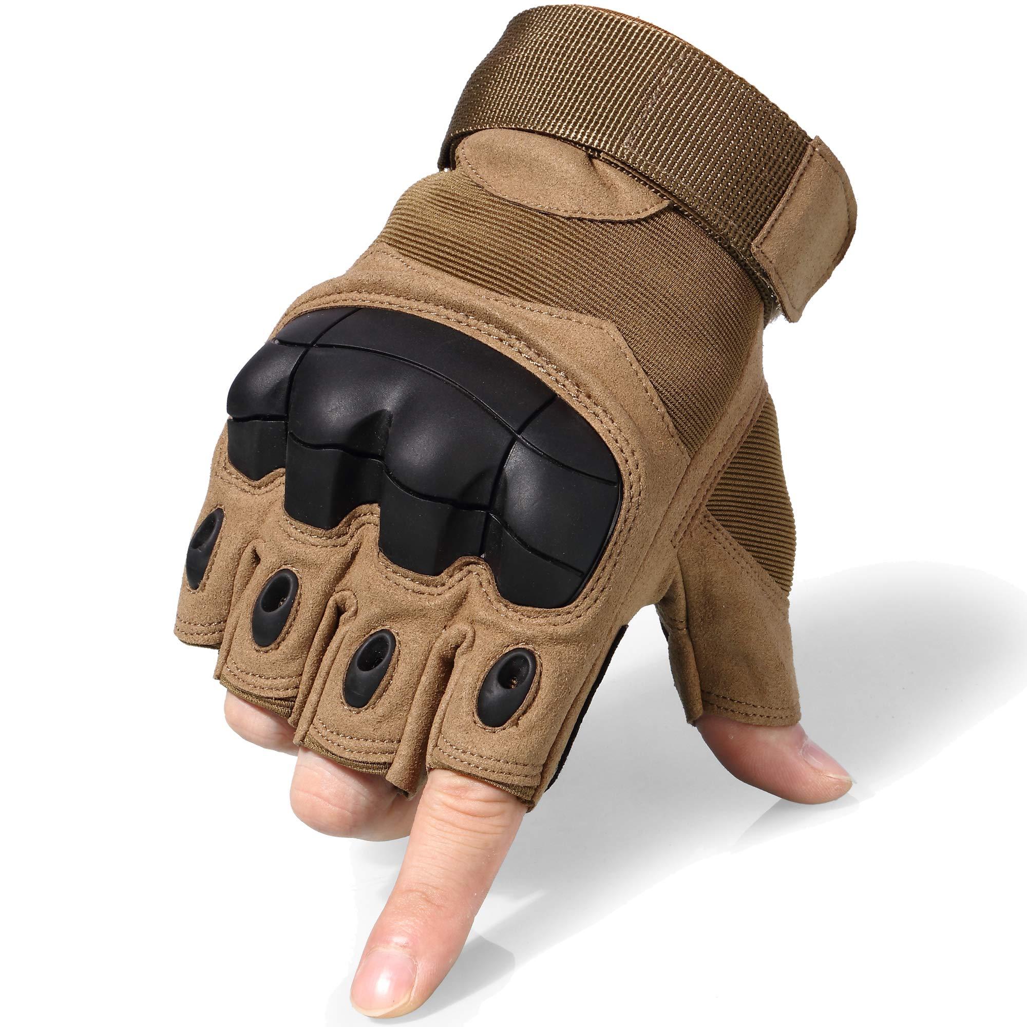 WTACTFUL WTACTFUL Tactical Gloves Fingerless Half Finger Gloves for Driving Paintball Airsoft Riding Motorcycle Motorbike Hunting Cycling Work Men Women Size Medium Brown
