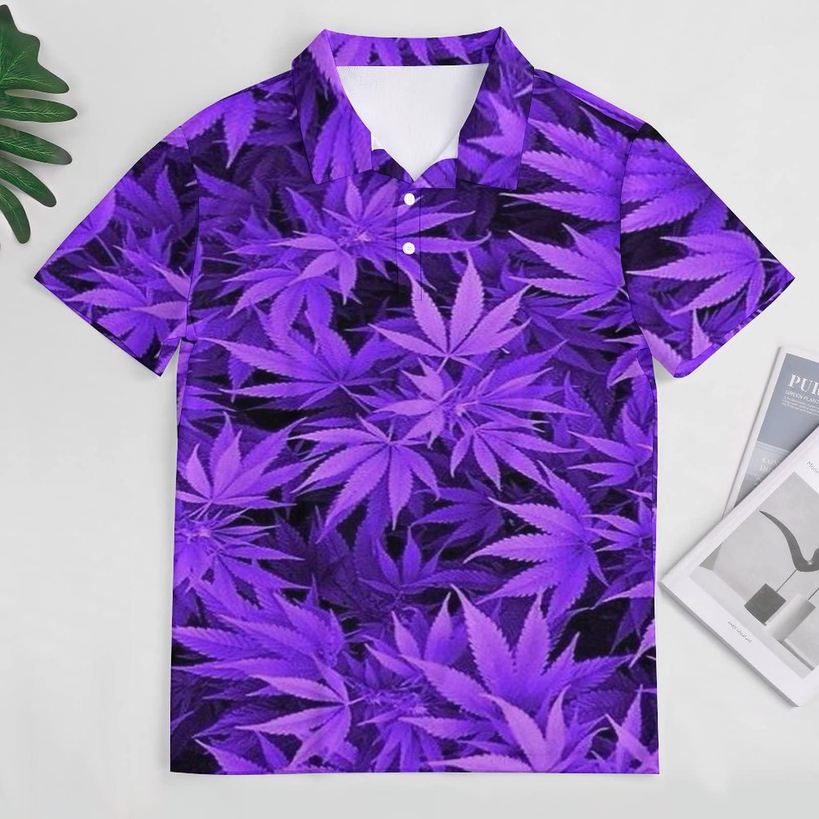 BAIKUTOUAN BAIKUTOUAN Purple Pot Leaf Men's Polo-Shirts Short Sleeve Golf Tees Outdoor Sport Tennis Tops XL