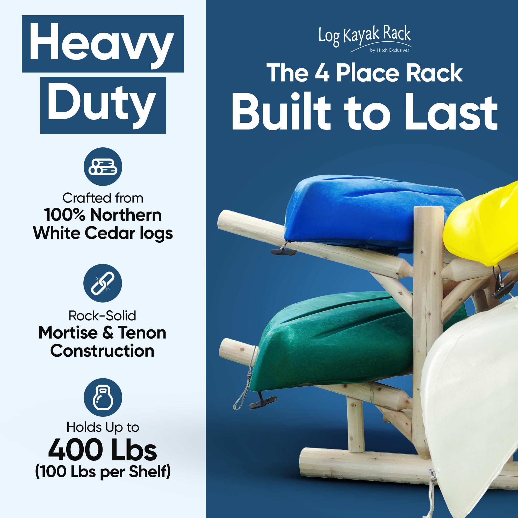 Log Kayak Rack Log Kayak Rack - 4-Place Kayak/Canoe Rack, Freestanding Kayak Storage Rack, Kayak Racks for Outdoor Storage, SUP or Canoe Storage Rack - Unfinished