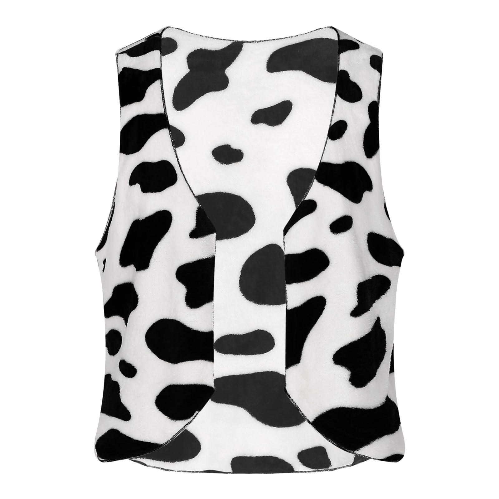 Kvysinly Kvysinly Men's Cow Print Vest Open Front Coat Jacket Hippie Halloween Costume Cowboy Cosplay Party Fancy Dress Up Black 4X-Large