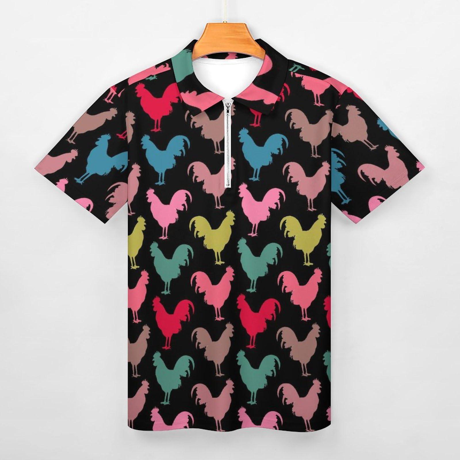 FORSJHSA Colorful Cock Rooster Men's Golf Polo Shirt Short Sleeve Casual Collared Slim Fit Tee