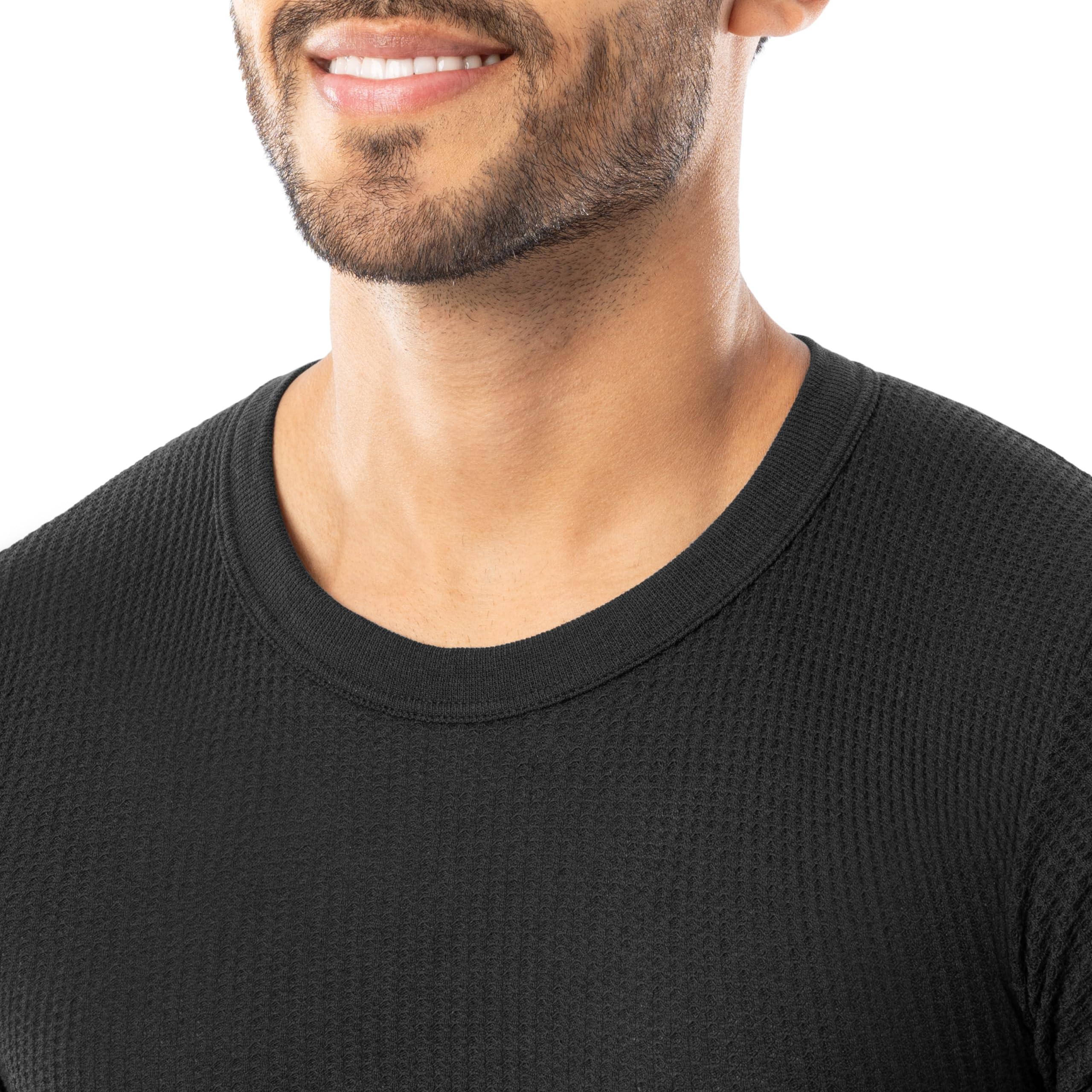 Indera Indera Men's Traditional Waffle Thermal Underwear Long Johns Crew Top and Pant Set, Black, 3X