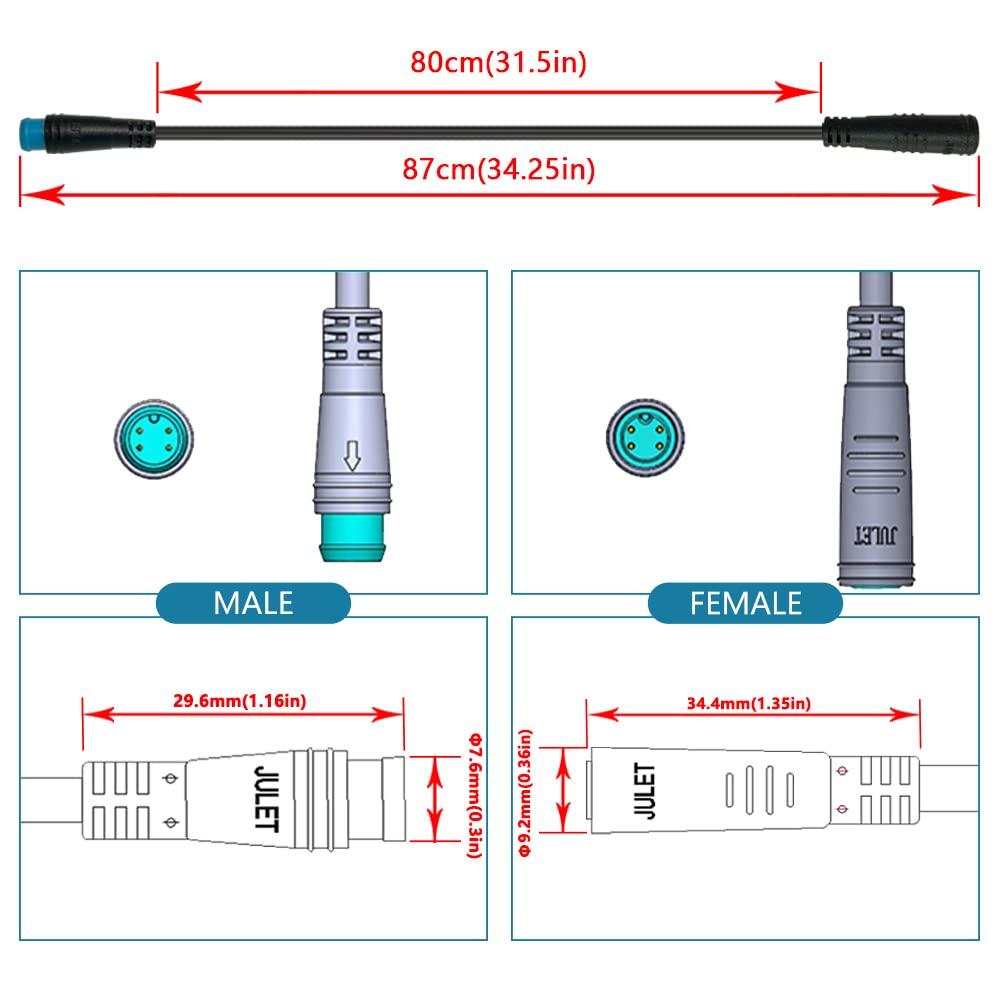BEISGUANGS BEISGUANGS JULET Extension Cable 4 PIN Male to Female Plug Waterproof Head Signal Line Cable for Ebike Accessories Electric Bike Display Operation Button Connection Line
