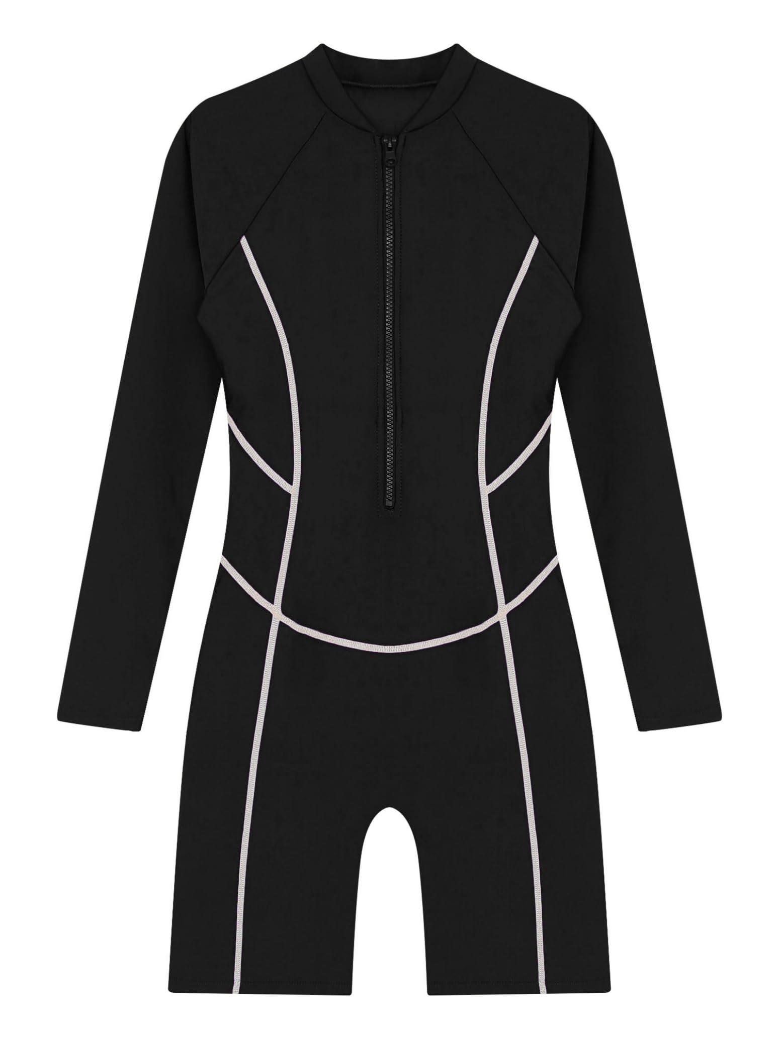 Nikiikoo Nikiikoo Womens Surf Rash Guard Swimsuit One Piece Boyleg Swimwear Sun Protection Zipper Long Sleeve Wetsuit G#Black22 Large