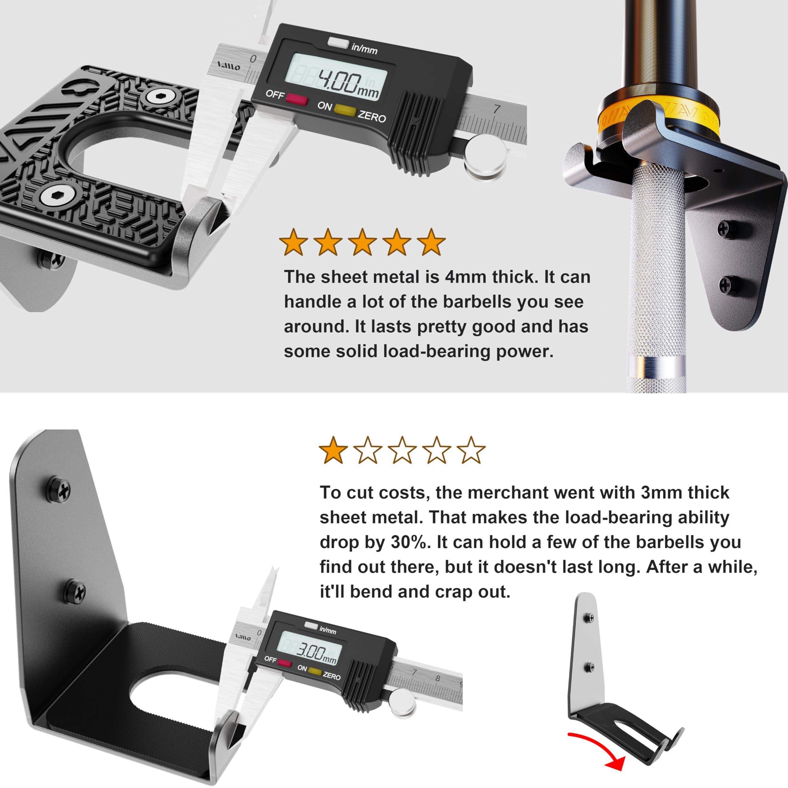 VAIIO VAIIO Single Olympic Barbell Hanger,Garage Gym Bar Wall Rack,Vertical Barbell Mount Rack,Black Powder Coated,Space Saving Commercial or Home Gym Accessory,Holds Under 33mm Bar Size (Black)