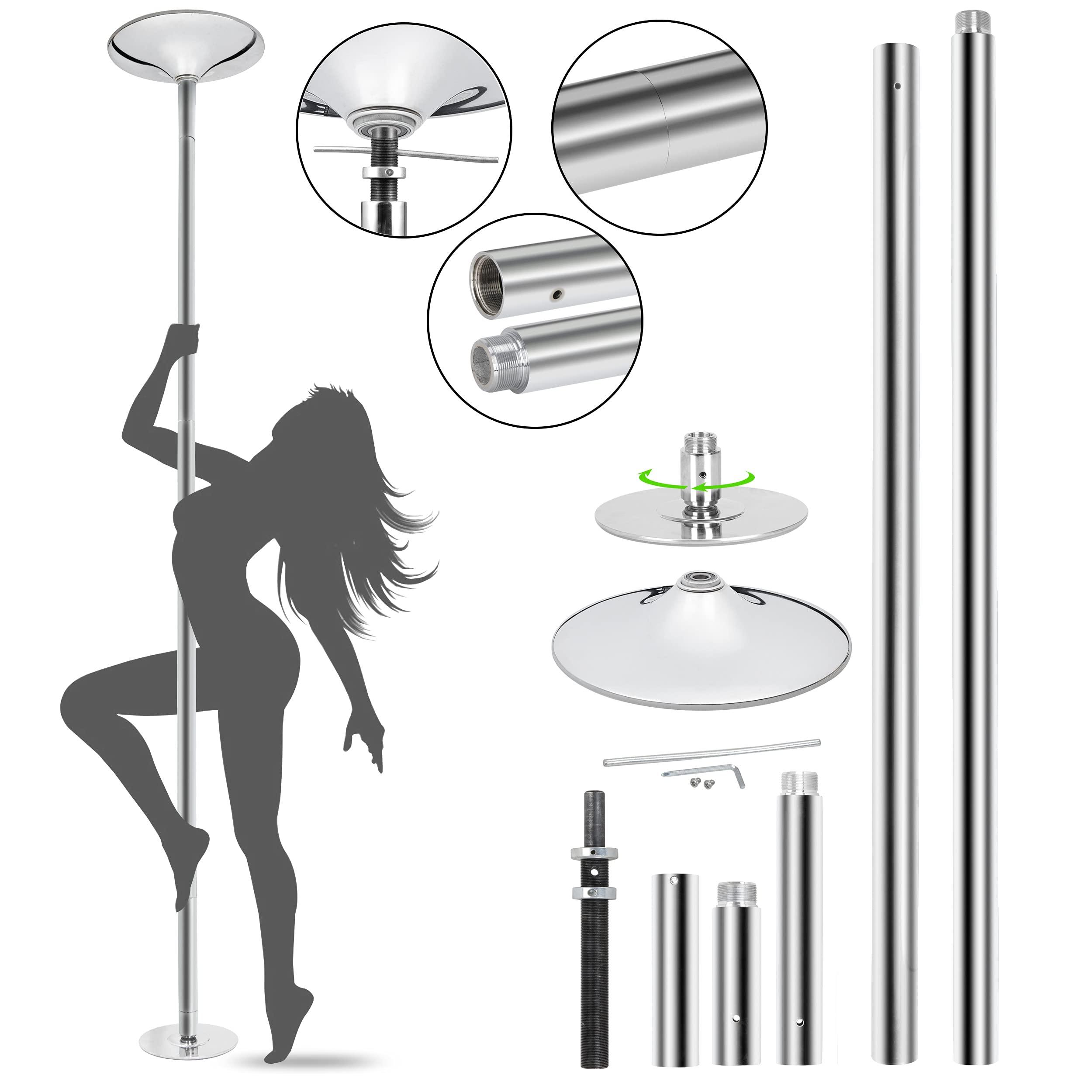 Saturnpower Saturnpower Stripper Pole Spinning Static Dance Pole 45 mm Portable Removable Dancing Pole Kit with Extension for Beginner Professional Exercise Club Party Pub Home Gym Fitness, Silver