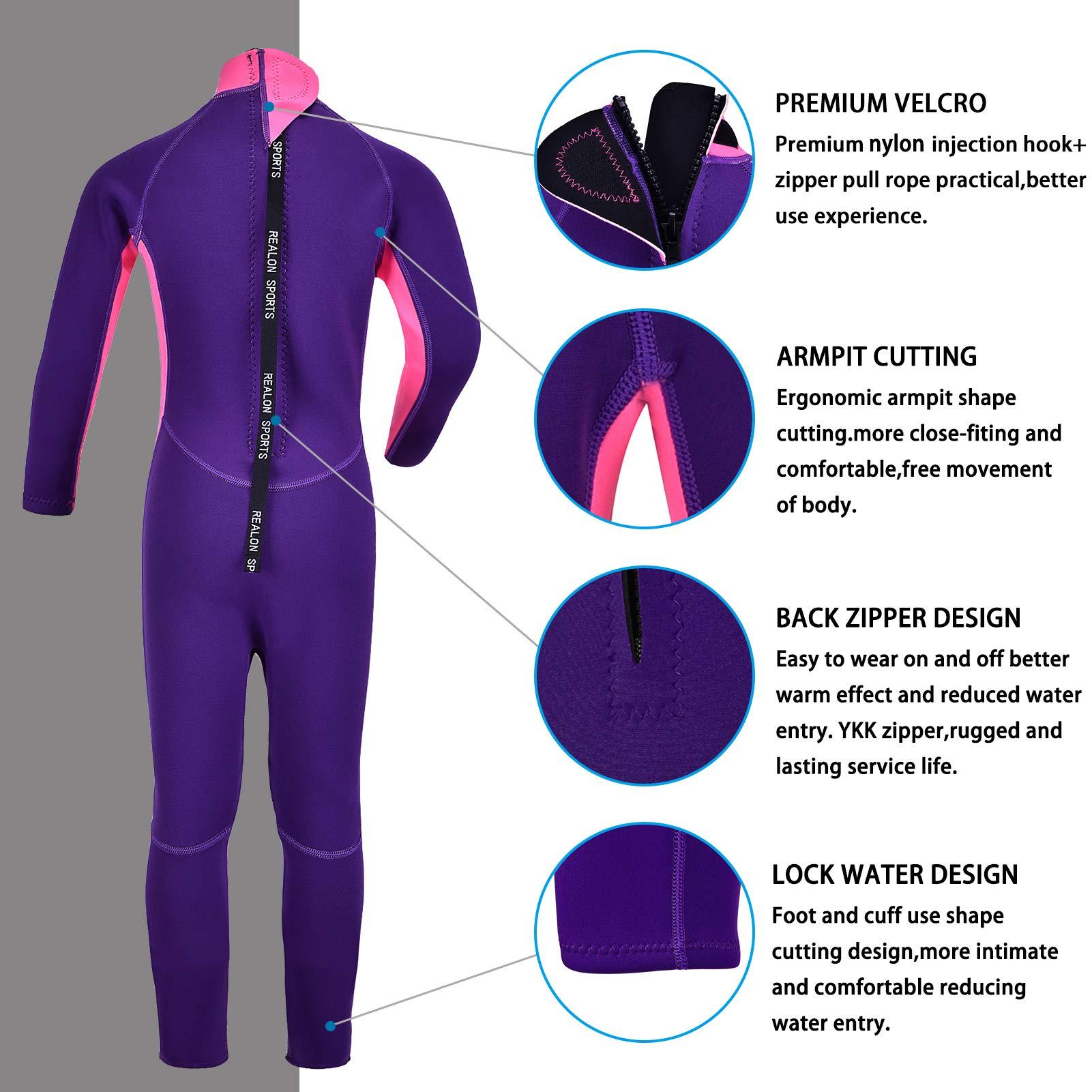 REALON REALON Kids Full Wetsuit Toddler Boys Girls and Youth 2.5mm 3mm Neoprene Child Wet Suit Back Zipper Thermal Swimsuits for Diving Surfing Swimming Water Sprot