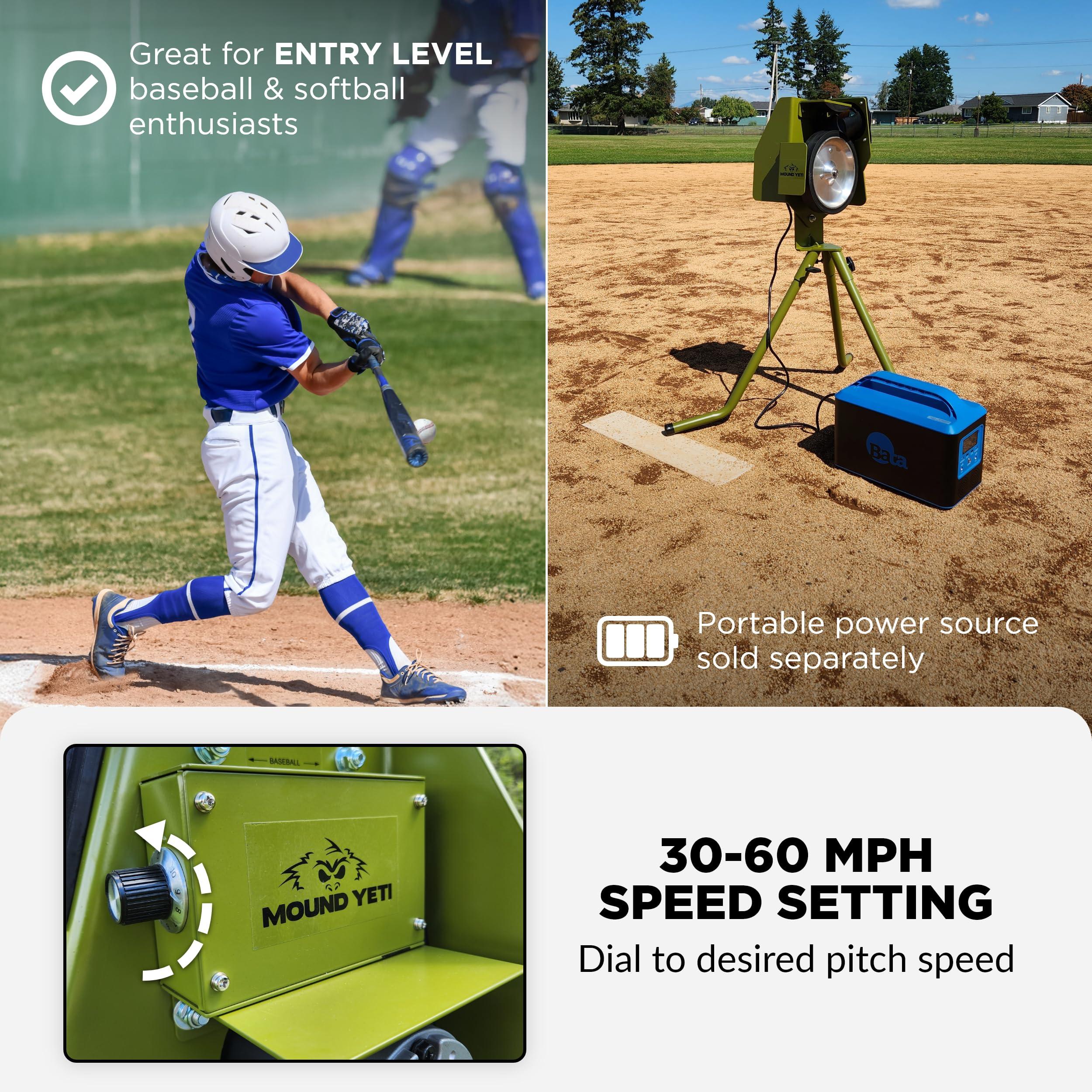 MOUND YETI PITCHING MACHINES Mound Yeti-1 Baseball Softball Pitching Machine, Youth and Adult Single Wheel Pitching Machine for Baseball and Softball, Training Equipment, YETI-1