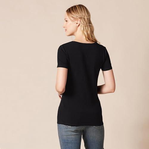 Amazon Essentials Amazon Essentials Women's Classic-Fit Short-Sleeve V-Neck T-Shirt, Pack of 2, Black/White, Small