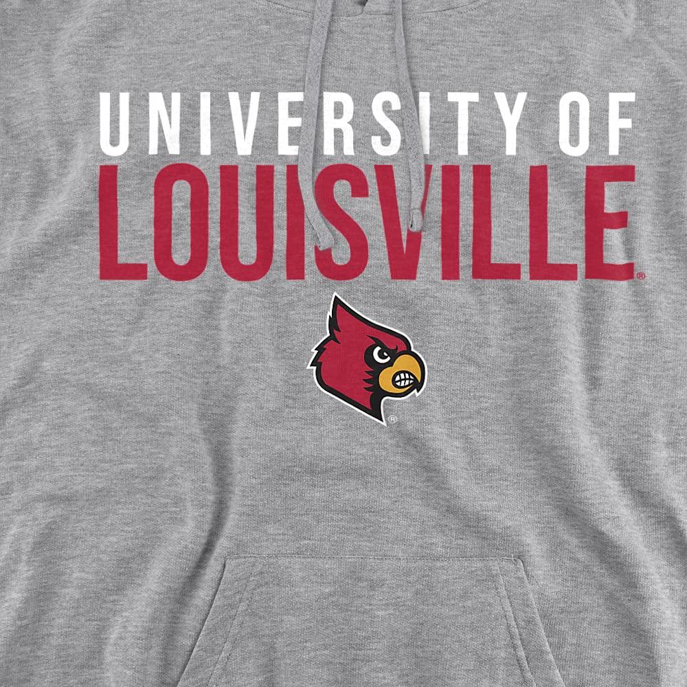 University of Louisville University of Louisville Official Stacked Unisex Adult Pull-Over Hoodie,Athletic Heather, Small