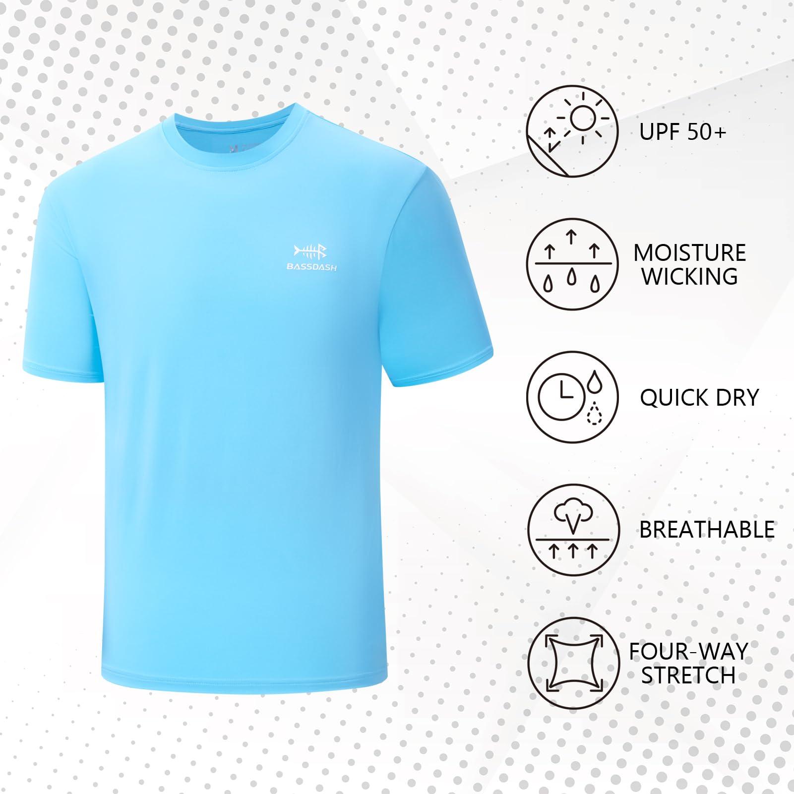 BASSDASH BASSDASH Mens UPF 50+ Short Sleeve Fishing Shirts Performance Cooling UV Sun Protection Hiking T-Shirts Sky Blue