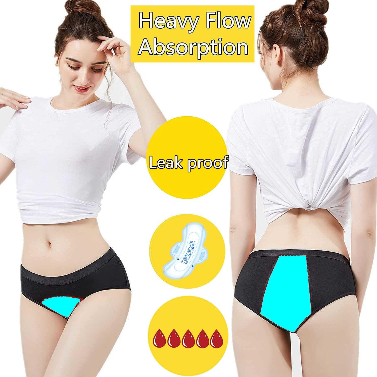 ZVZK ZVZK Period Panties Heavy Flow Women Absorbent Leak Proof Panty Postpartum Pants Menstrual Underwear Briefs 3 Pack (M, 1 PACK)