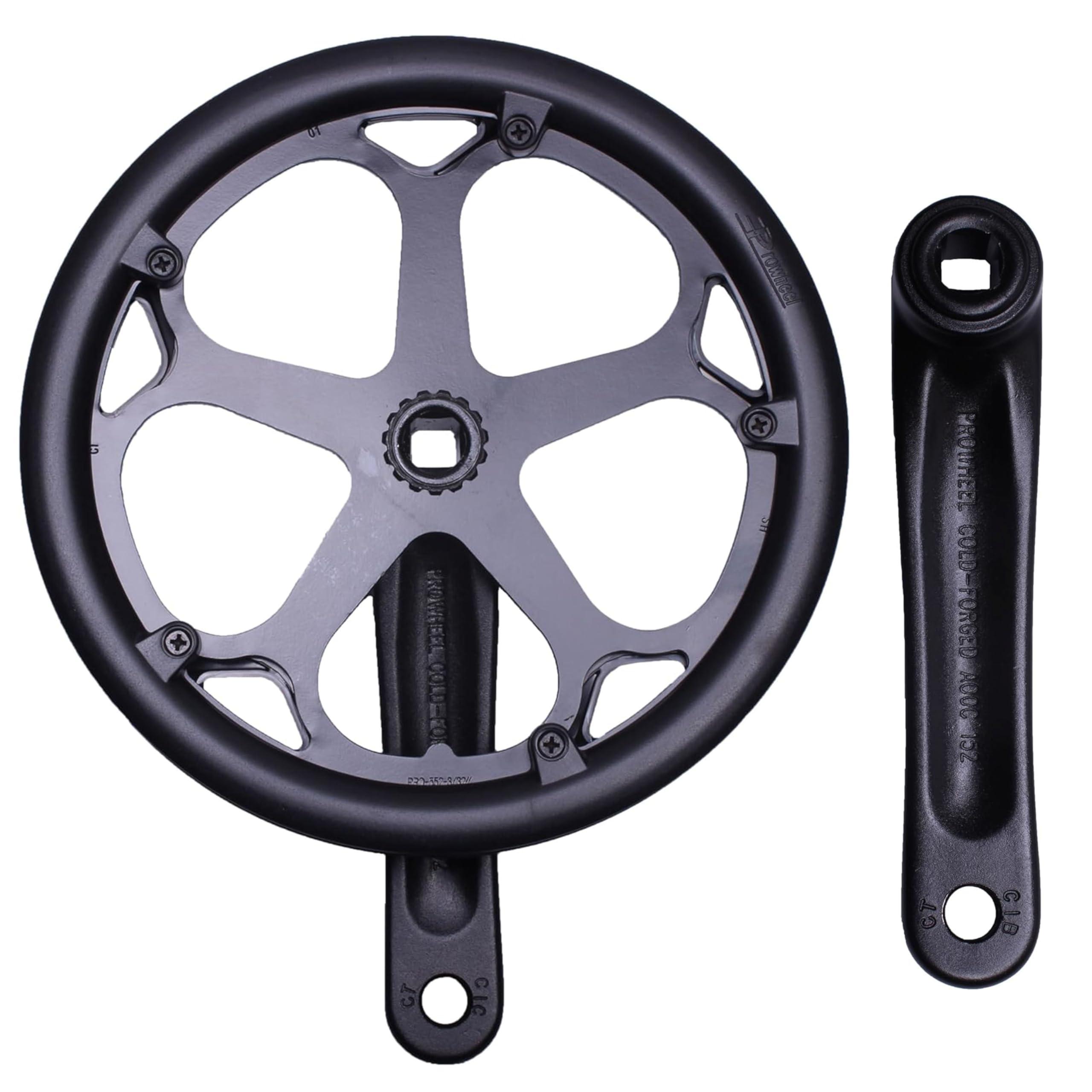 PROWHEEL PROWHEEL 152MM/160MM/165MM/170MM/175MM Bike Crankset,46T/48T/52T Steel Chainring Bike Crank Arm Set,Double ChainWheel and Replacement Chain Guard,Compatible with City Bike,MTB,Electric Bicycle,Cargo