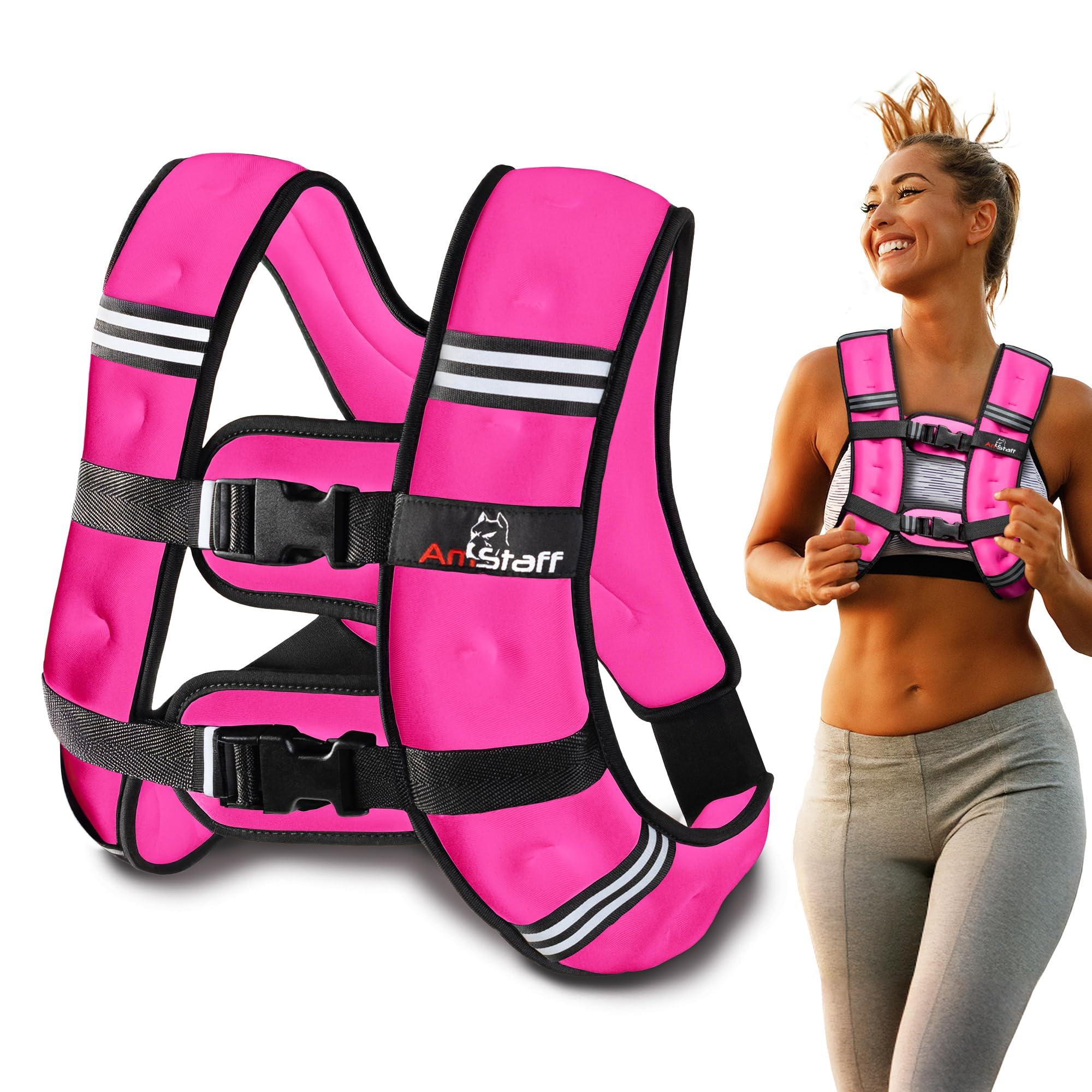 AmStaff Fitness Amstaff Fitness Weighted Vest - Weight Vest for Running, Strength Training & Muscle Building, Features Reflective Stripe for Safe Outdoor Workouts (20lbs, Pink)