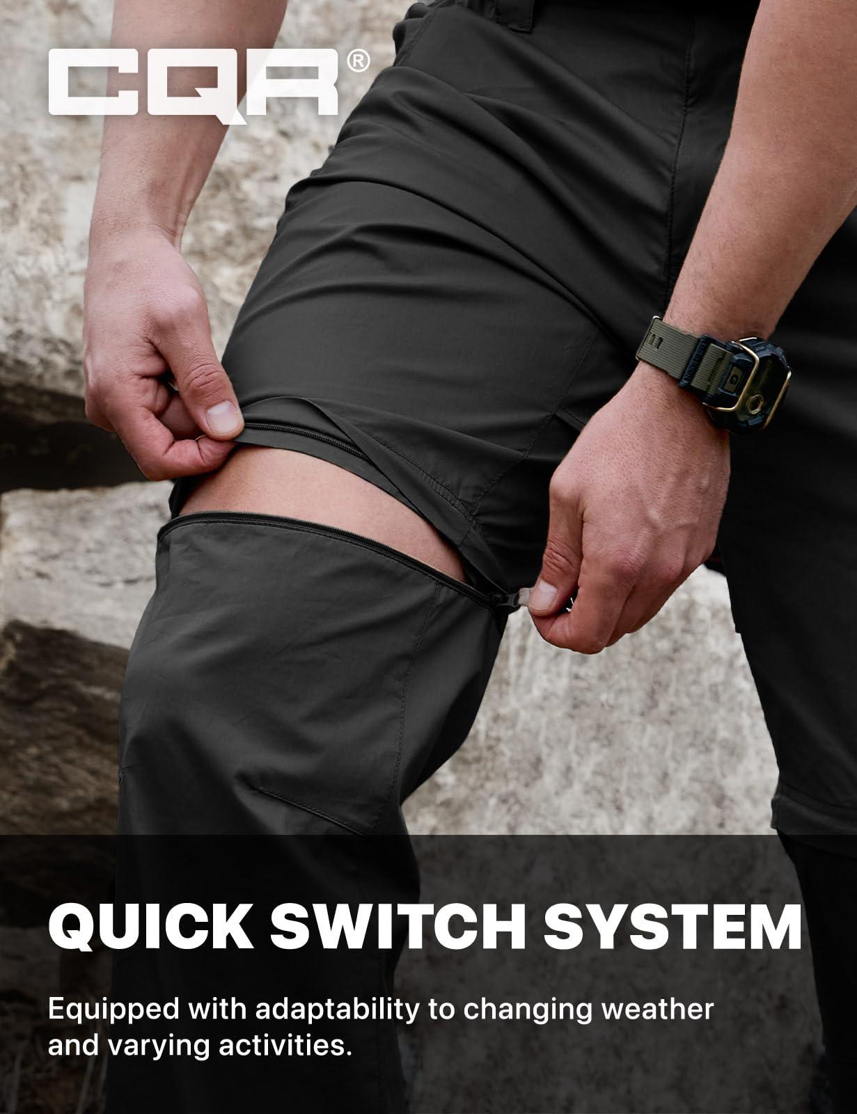 CQR CQR Men's Convertible Cargo Tactical Pants, Water Resistant Outdoor Hiking Pants, Zip Off Lightweight Stretch Work Pants, Runyon Black, 28W x 30L