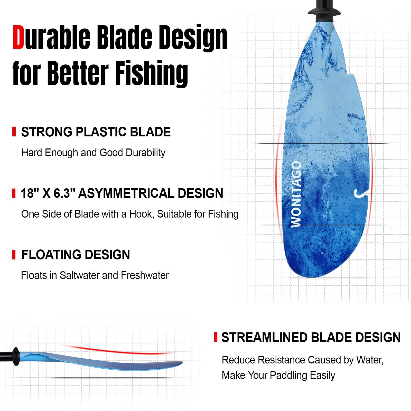 WONITAGO WONITAGO Angler Kayak Paddles Aluminum Paddle with Plastic Blades and Paddle Leash, Floating Adjustable Fihsing Kayak Oars, 3 Piece, 230-250cm/90-98 inch Blue