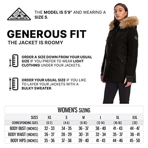 ALPINE NORTH Alpine North Women's Vegan Down Long Parka Winter Jacket, Black, Medium