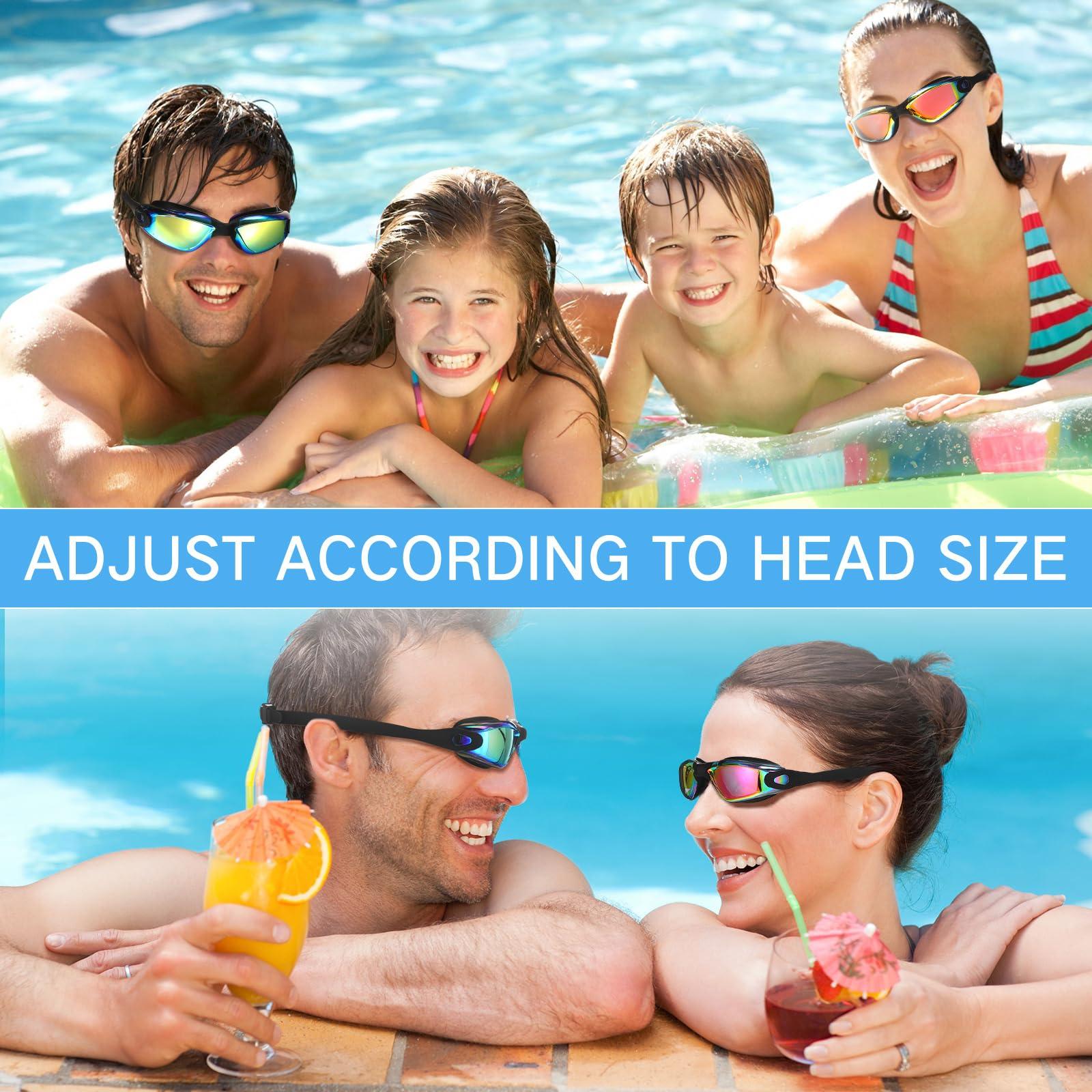 Flutesan Flutesan 6 Pack Swimming Goggles Adult Kids Anti Fog Pool Goggles with Ear Plugs Nose Clip No Leaking Full Protection(Multi Color,6.3 x 1.8 Inches)