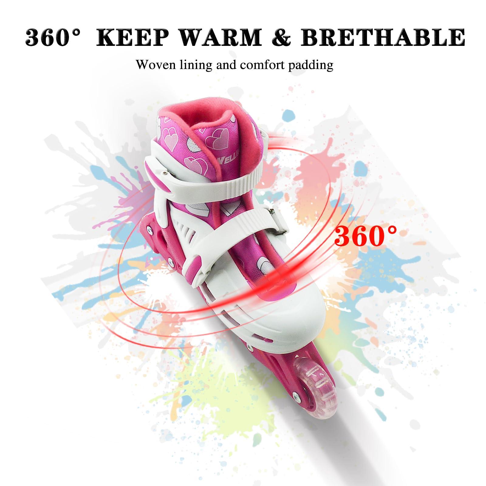 WELLWON WELLWON 4 Size Adjustable Inline Skates for Kids, Outdoor & Indoor Roller Skates with Wheels for Girls and Boys