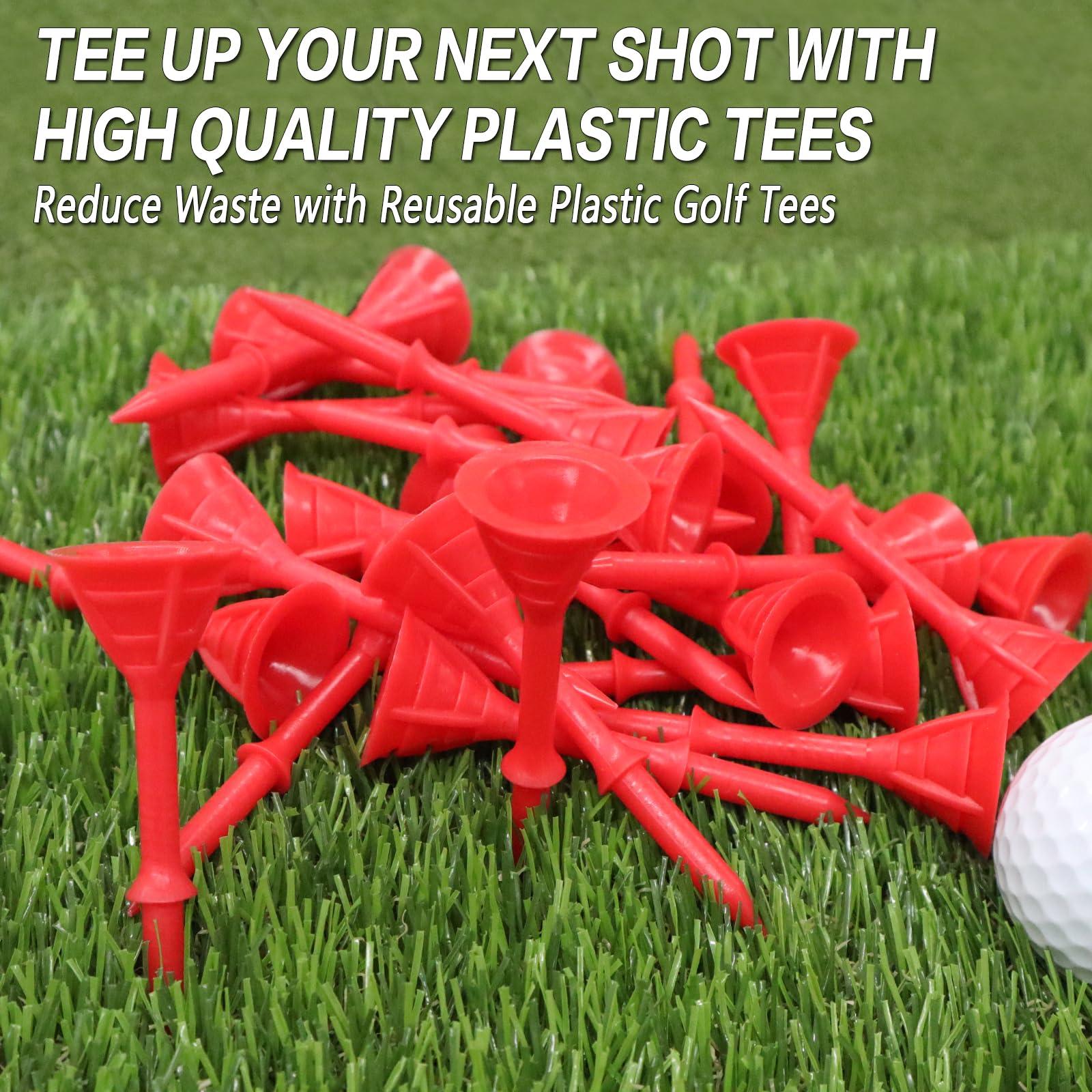 FINGER TEN FINGER TEN Golf Tees Plastic Unbreakable Tee 3 1/4 Inch 12/24/60 Pack, Durable Stable Golf Tee 4 Colors Available for Practice (Red, 3 1/4 Inch(12 Pack))