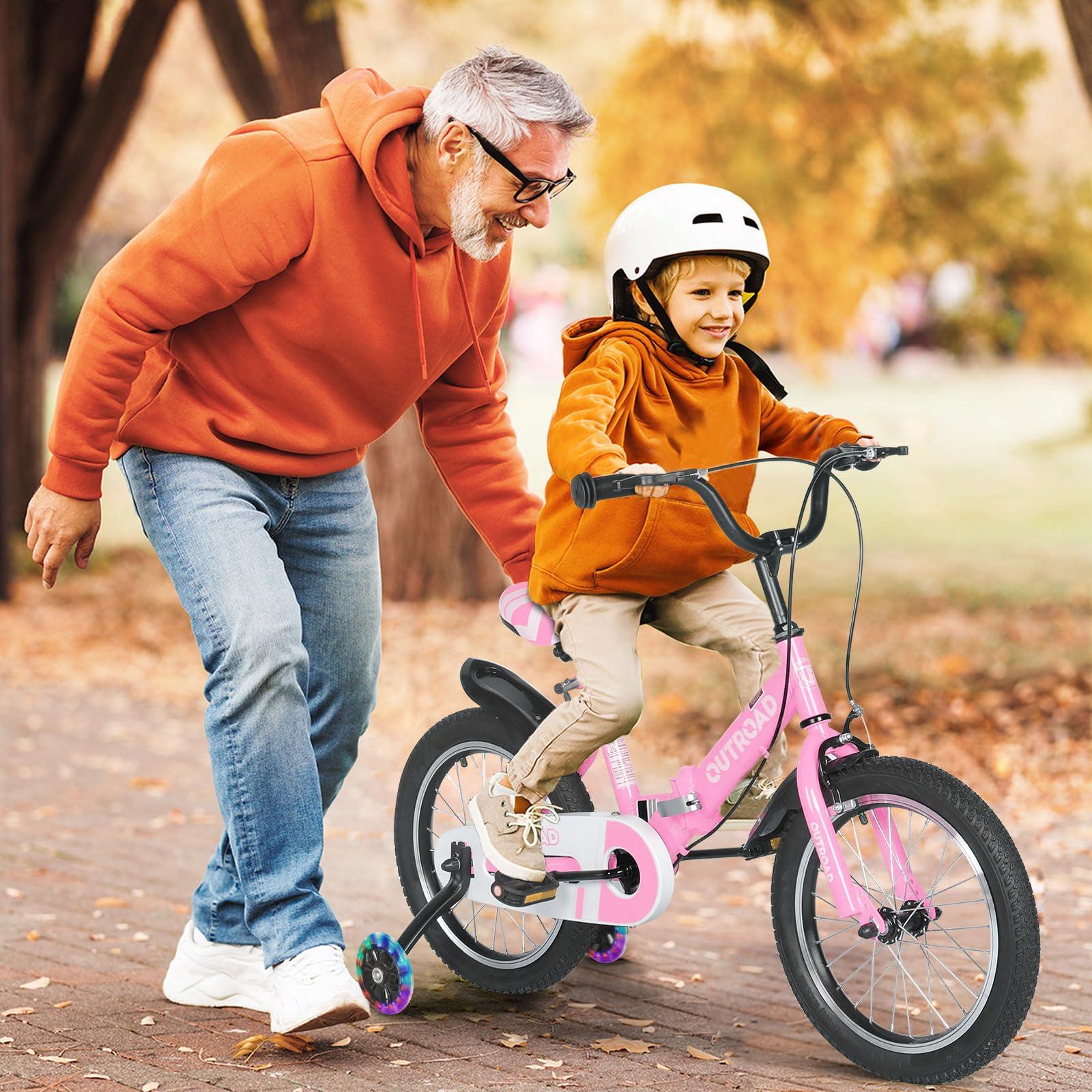 MarKnig MarKnig 18 Inch Folding Kids Bike for 6-9 yrs Old Boys and Girls, Freestyle Kids Bicycle with Dual Brakes & Flash Training Wheels, Toddler Bicycle for Beginners, Pink Girls Bike